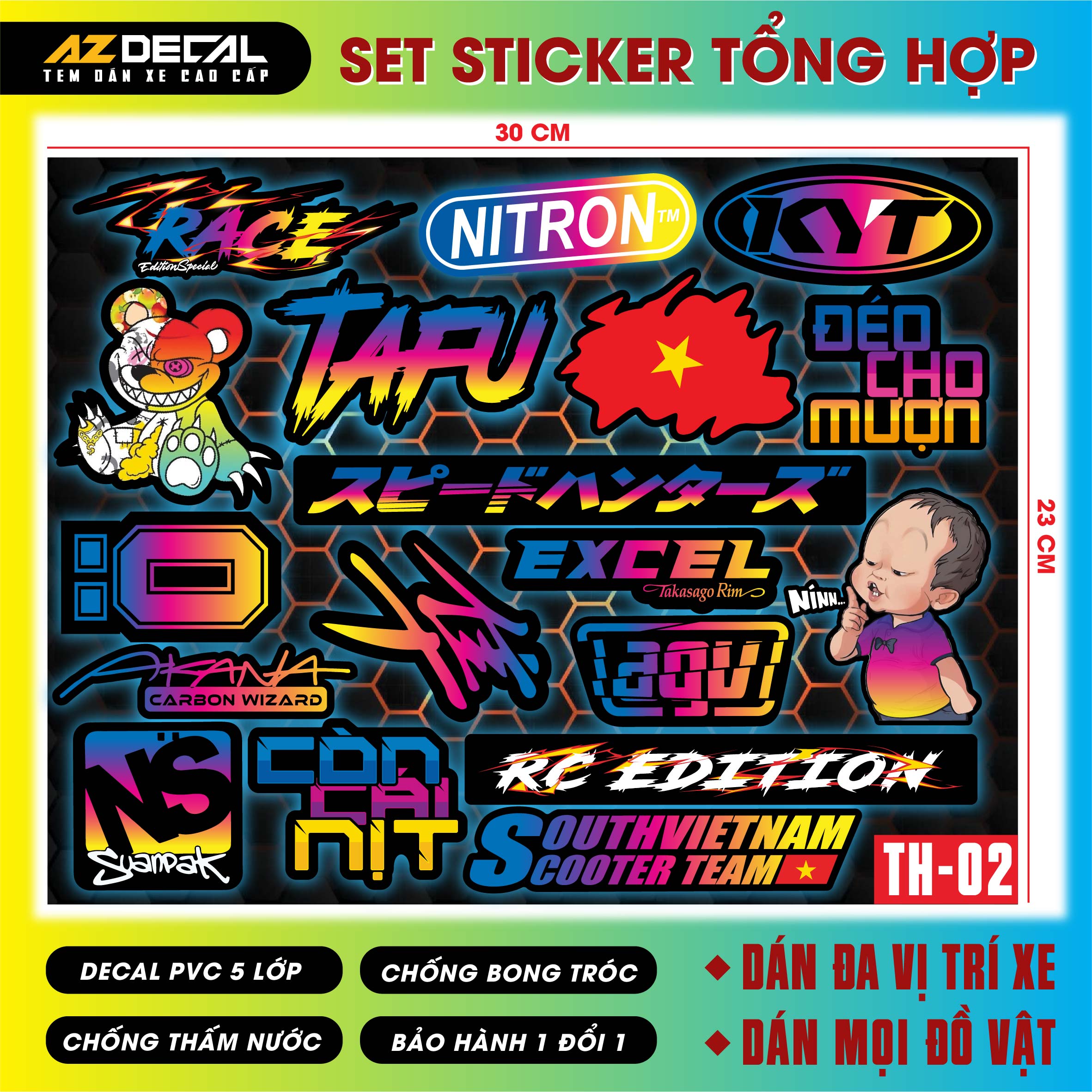 Sticker Dán Xe Máy, Xe Điện, Xe Đạp, Mũ Bảo Hiểm | TH-02