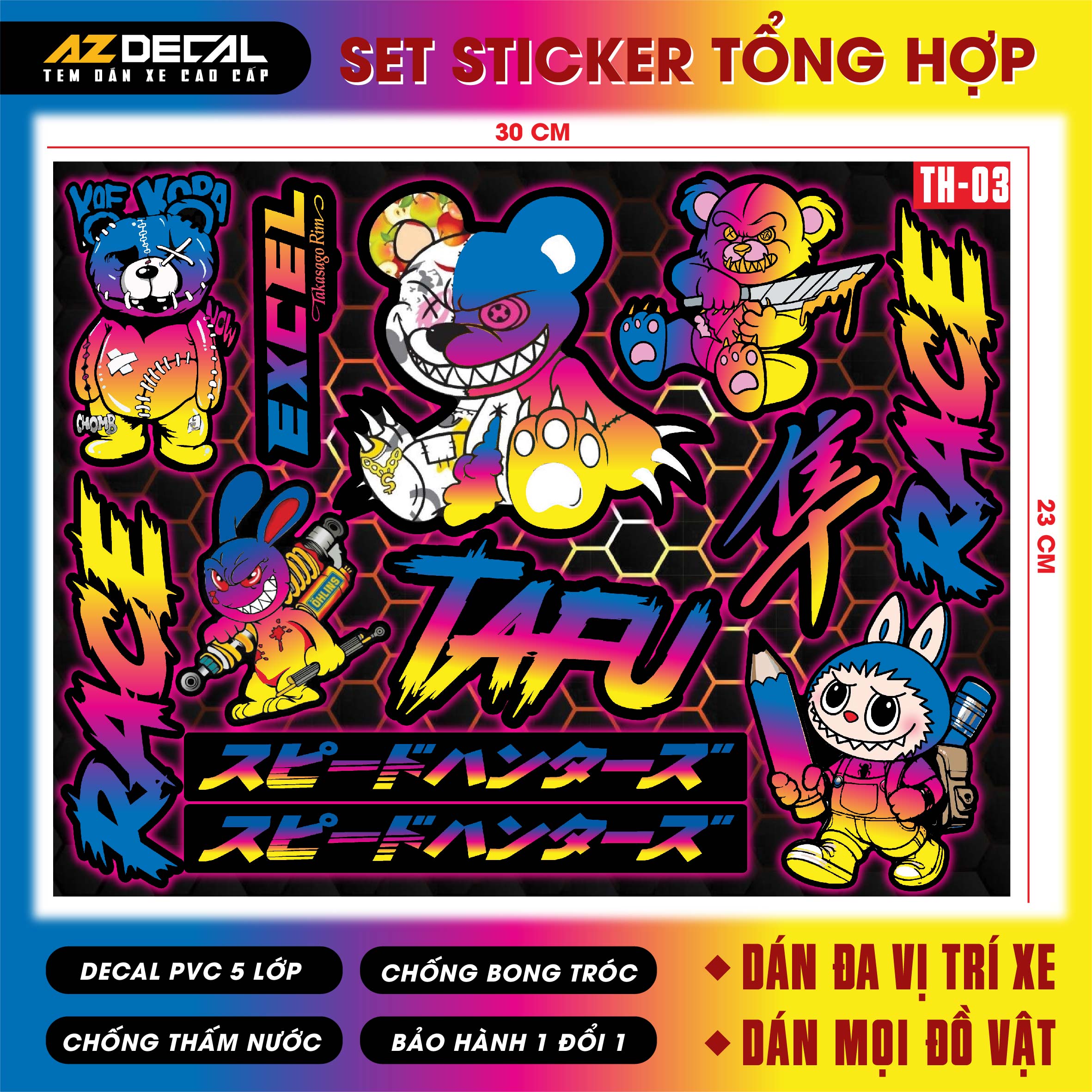 Sticker Dán Xe Máy, Xe Điện, Xe Đạp, Mũ Bảo Hiểm | TH-03