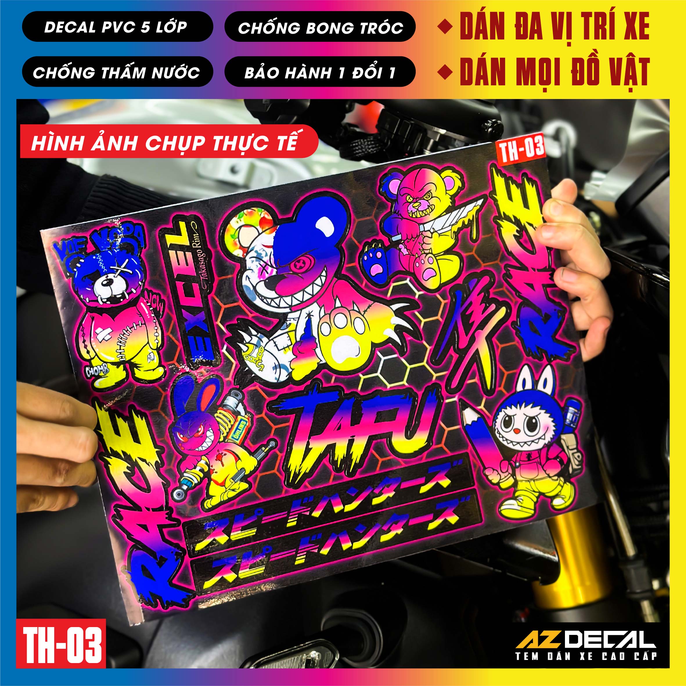 Sticker Dán Xe Máy, Xe Điện, Xe Đạp, Mũ Bảo Hiểm | TH-03