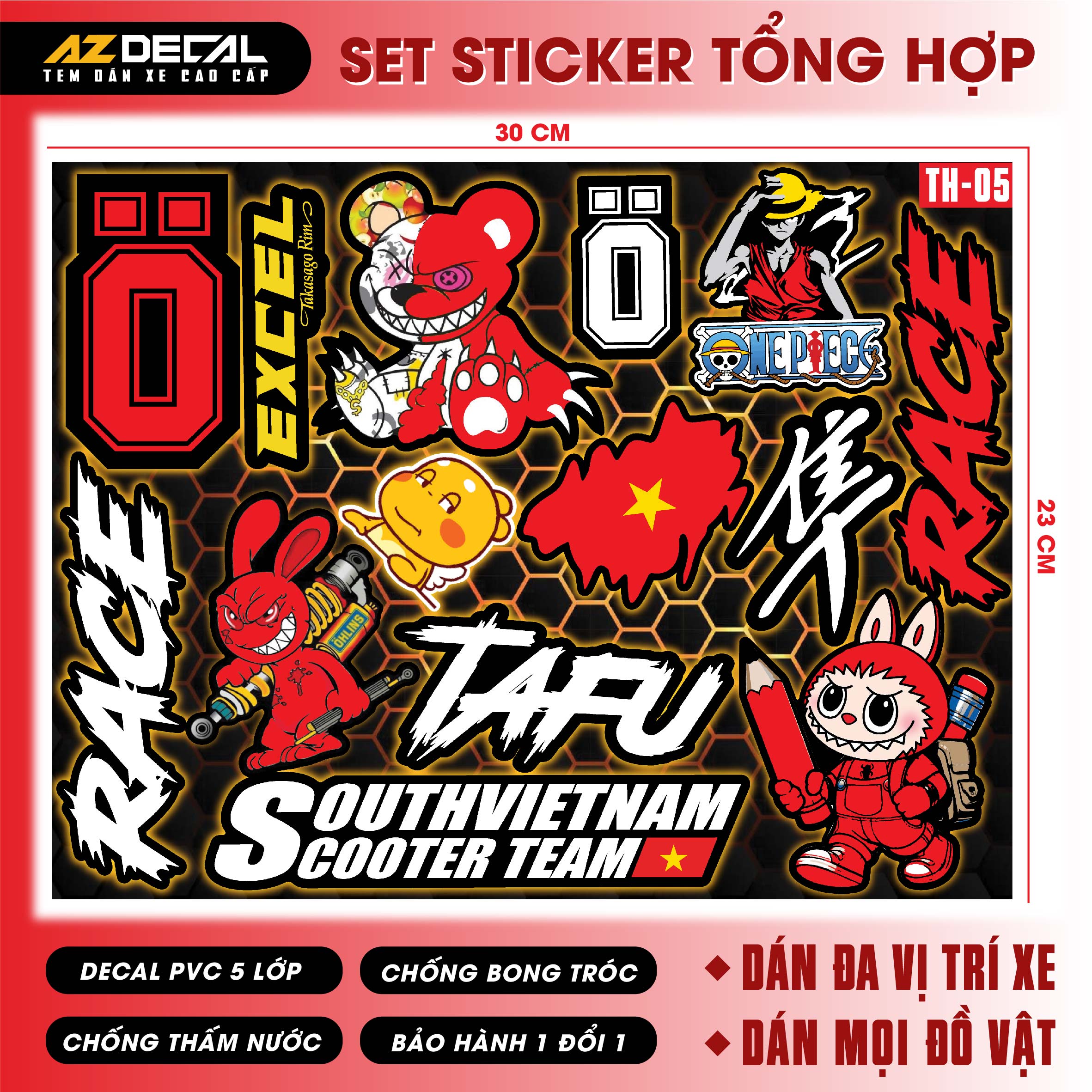Sticker Dán Xe Máy, Xe Điện, Xe Đạp, Mũ Bảo Hiểm | TH-05
