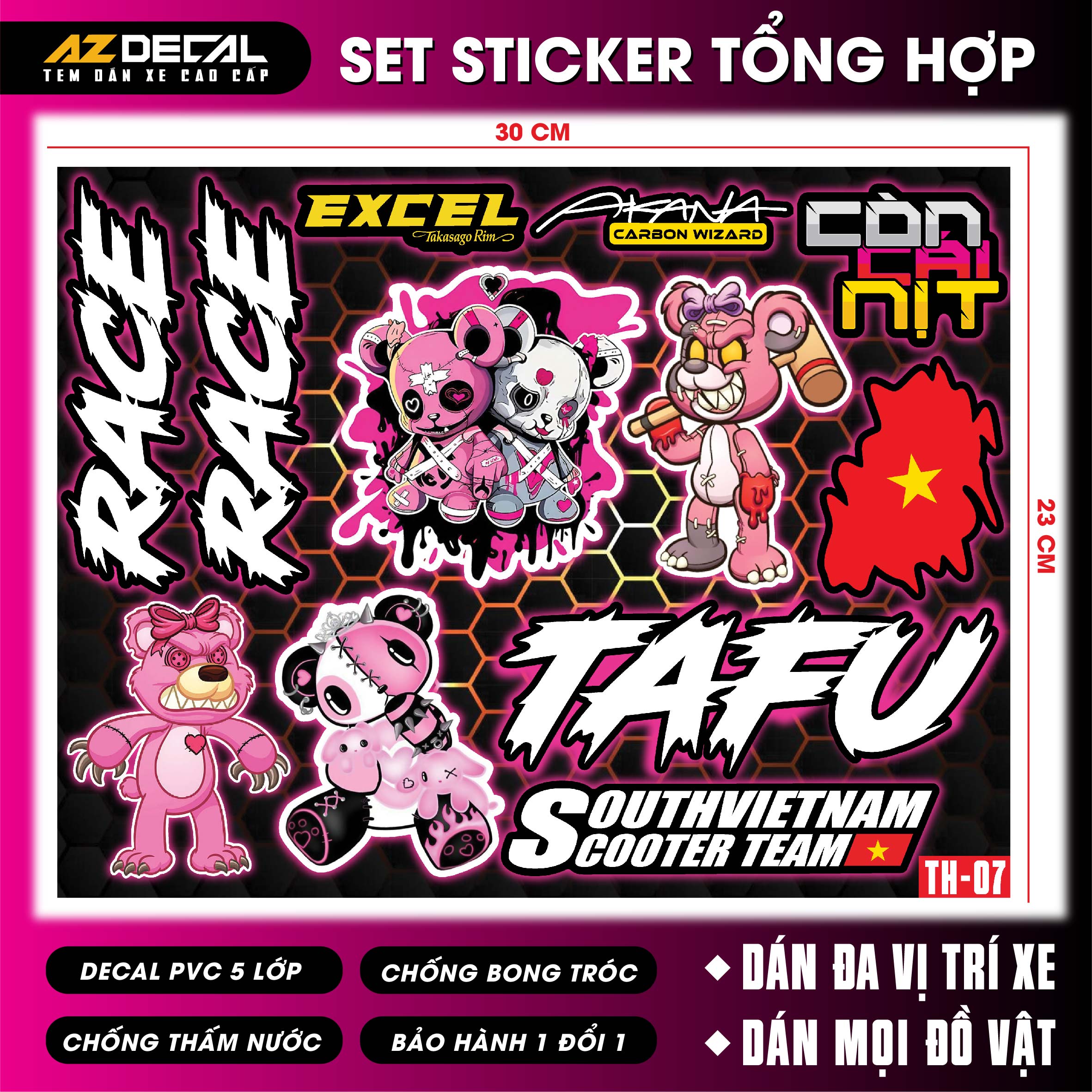Sticker Dán Xe Máy, Xe Điện, Xe Đạp, Mũ Bảo Hiểm | TH-07