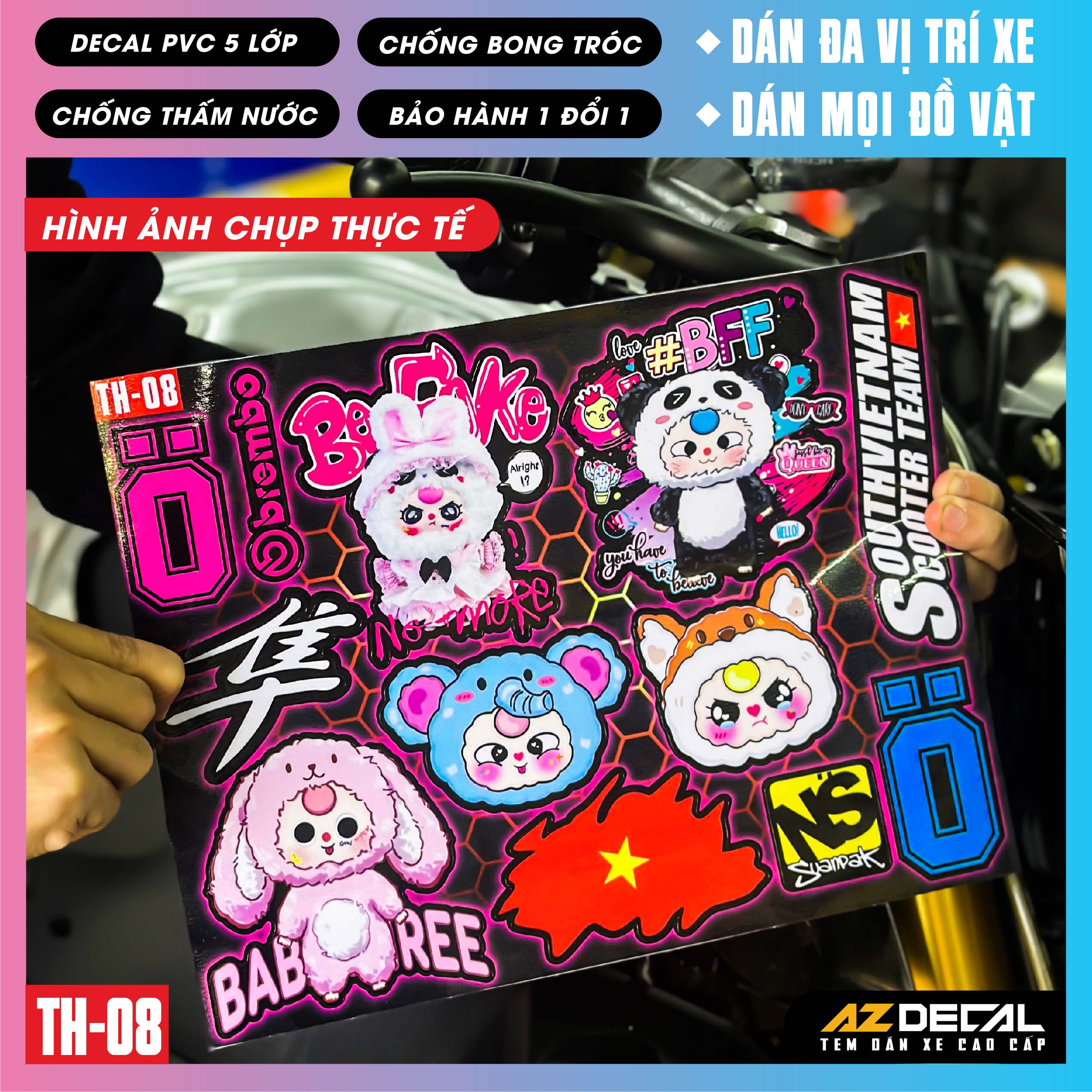 Sticker Dán Xe Máy, Xe Điện, Xe Đạp, Mũ Bảo Hiểm | TH-08