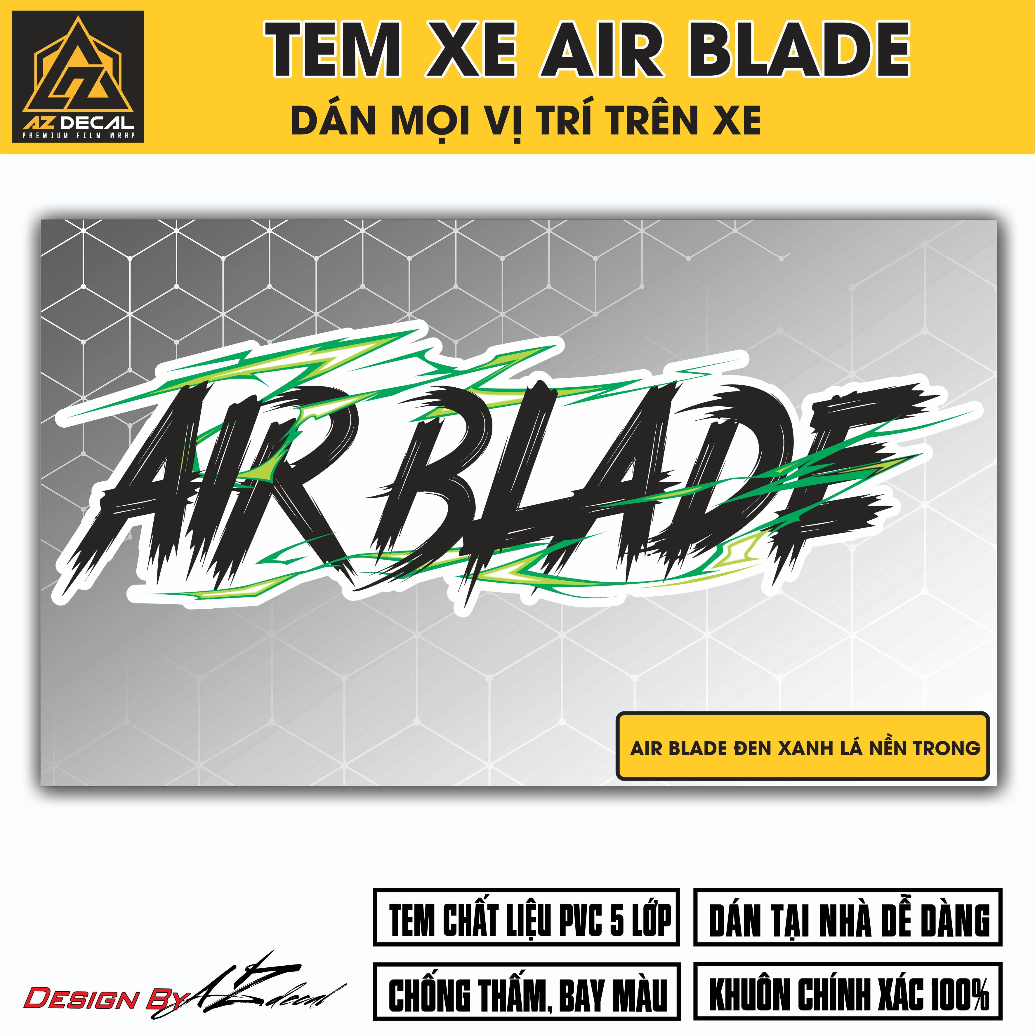 Tem Đa Vị Trí Xe Máy - Tia Sét Hãng Xe AIRBLADE Đen Xanh Lá Nền Đen