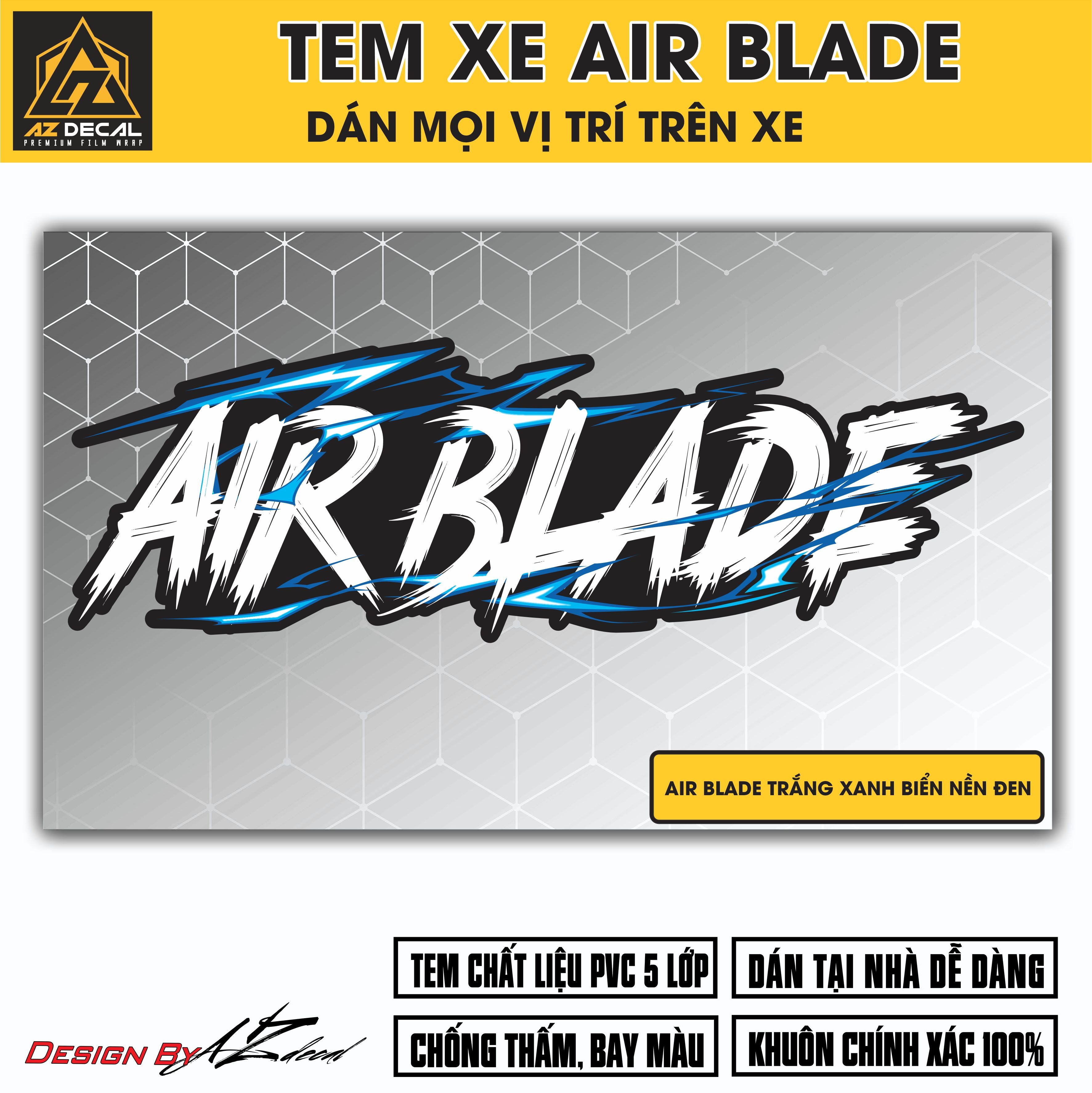 Tem Đa Vị Trí Xe Máy - Tia Sét Hãng Xe AIRBLADE Trắng Xan Nền Đen