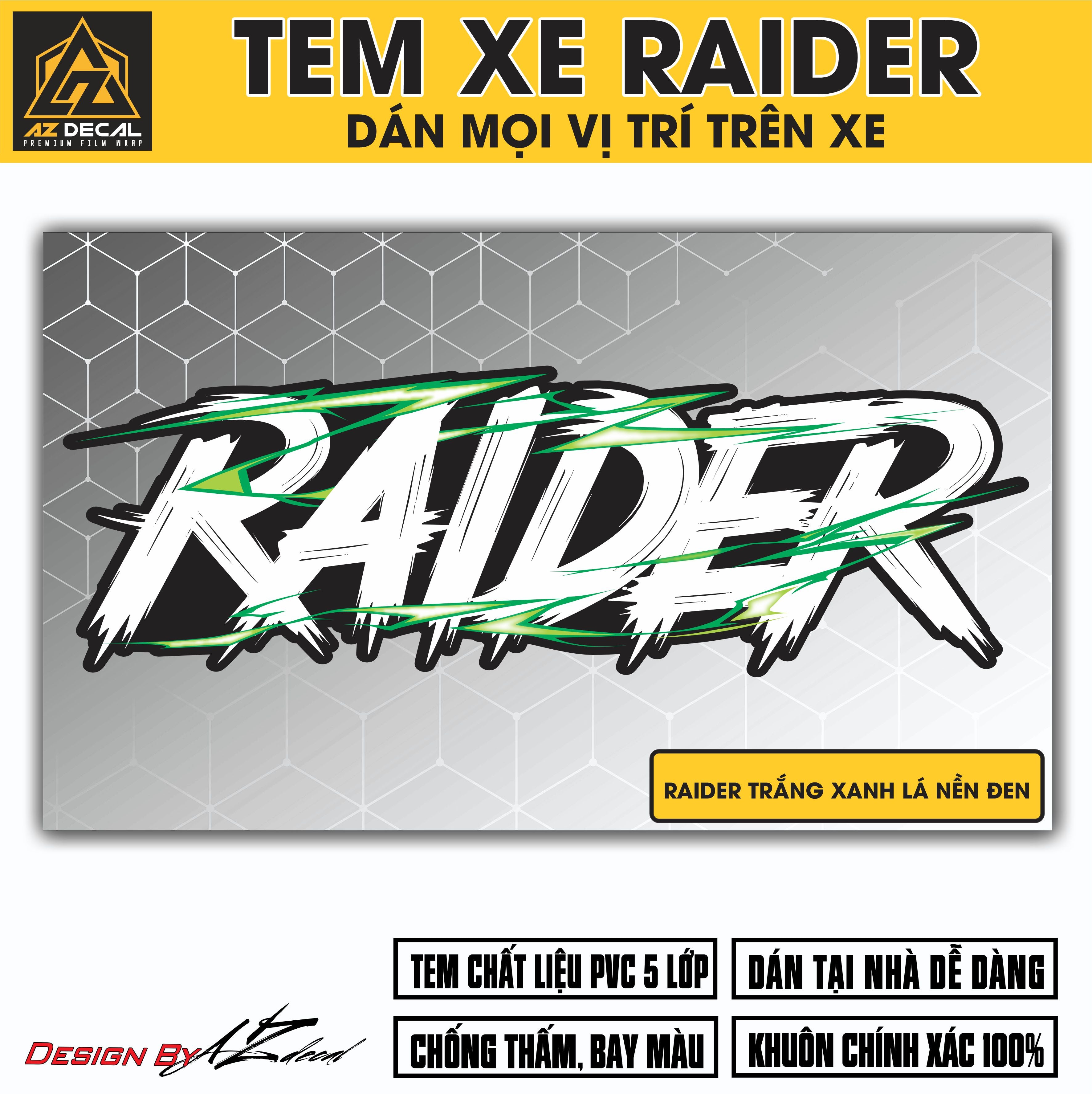 Tem Đa Vị Trí Xe Máy - Tia Sét Hãng Xe RAIDER TRẮNG XANH LÁ