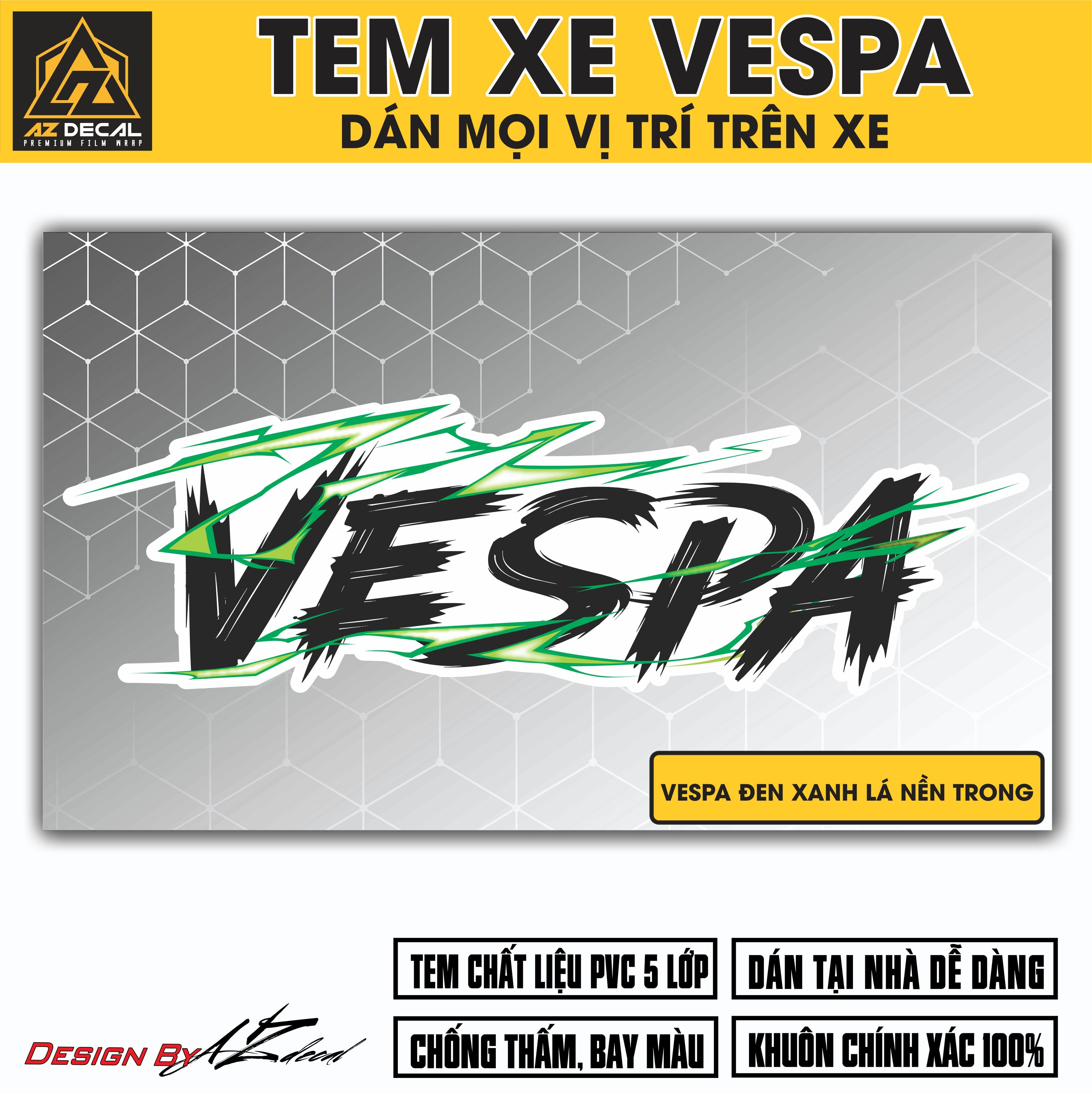 Tem Đa Vị Trí Xe Máy - Tia Sét Hãng Xe VESPA ĐEN XANH LÁ