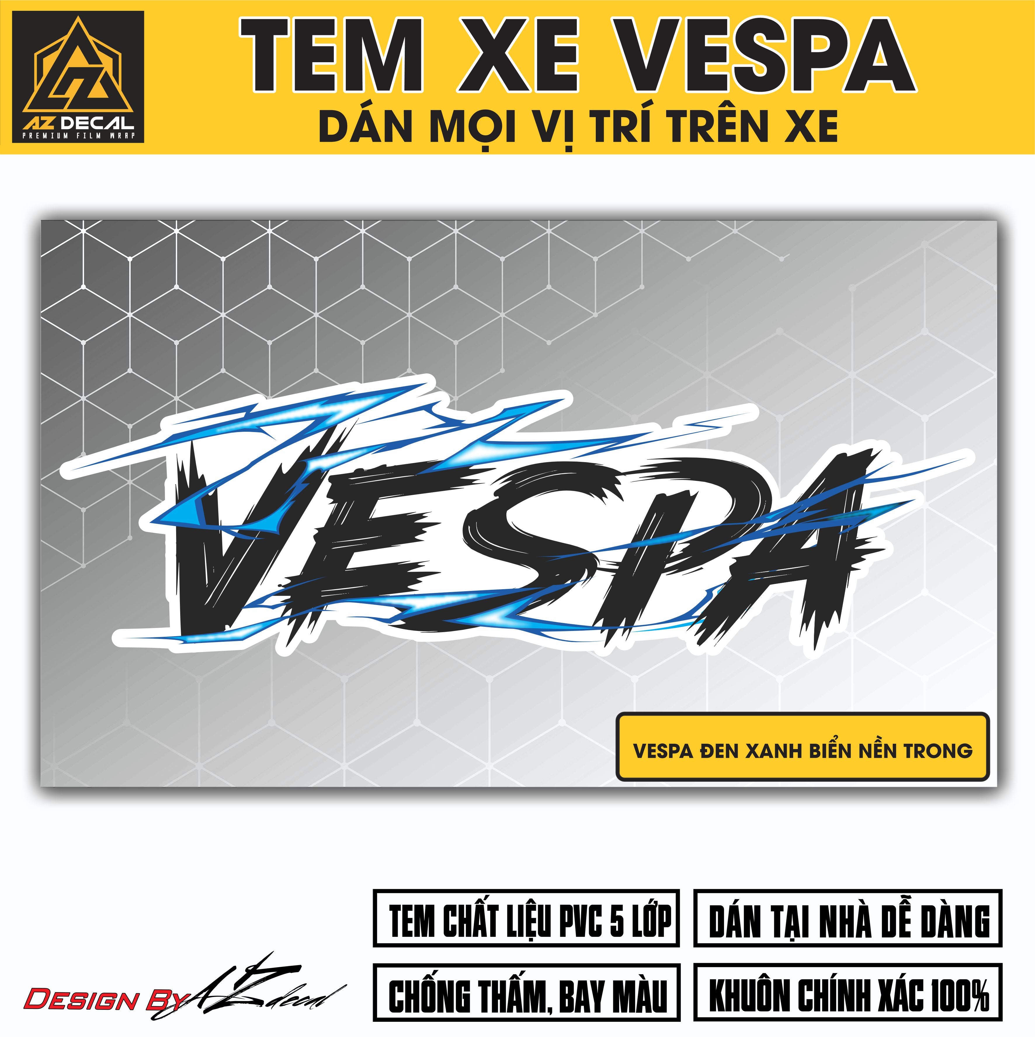 Tem Đa Vị Trí Xe Máy - Tia Sét Hãng Xe VESPA ĐEN XANH