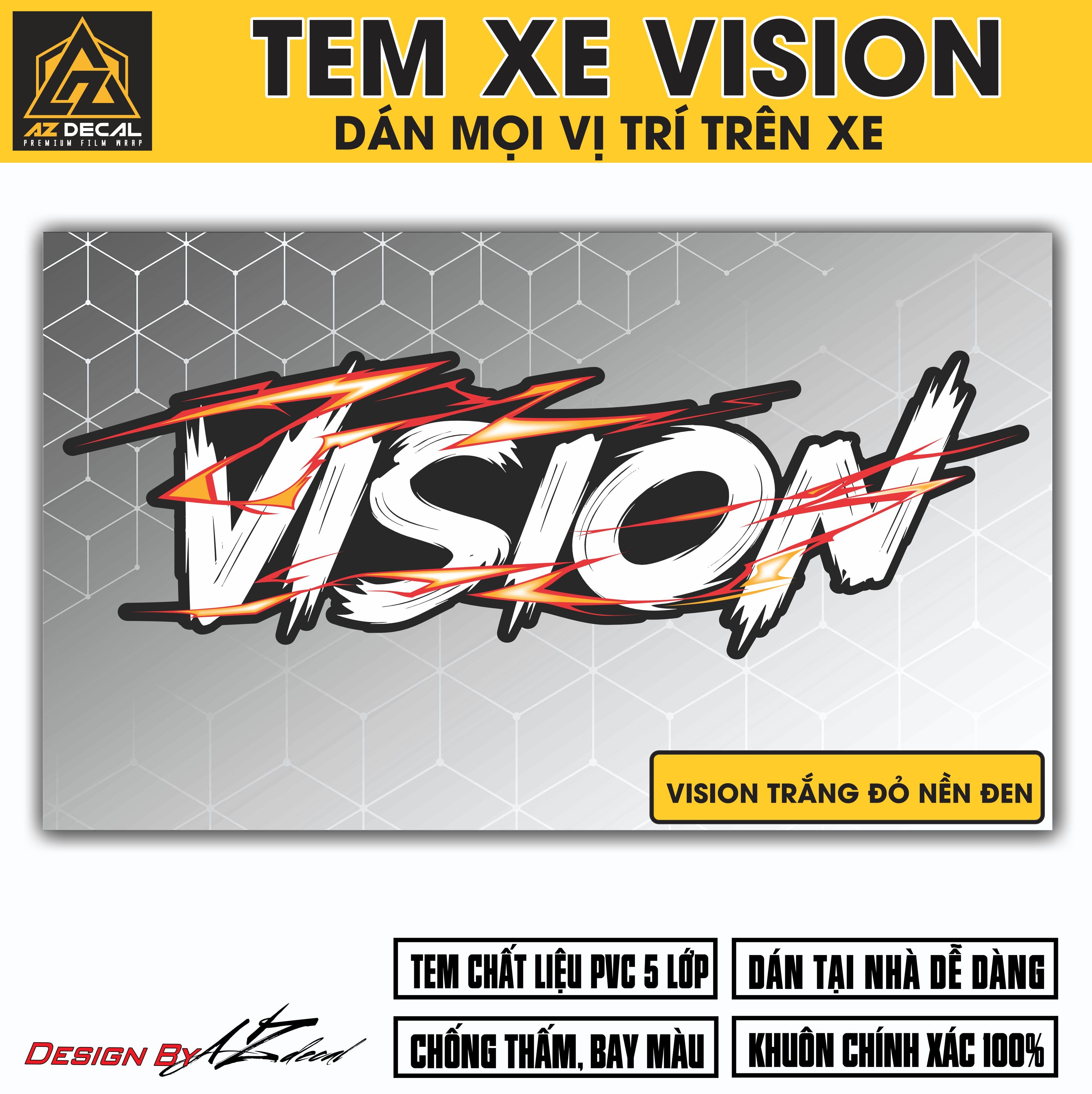 Tem Đa Vị Trí Xe Máy - Tia Sét Hãng Xe VISION TRẮNG ĐỎ