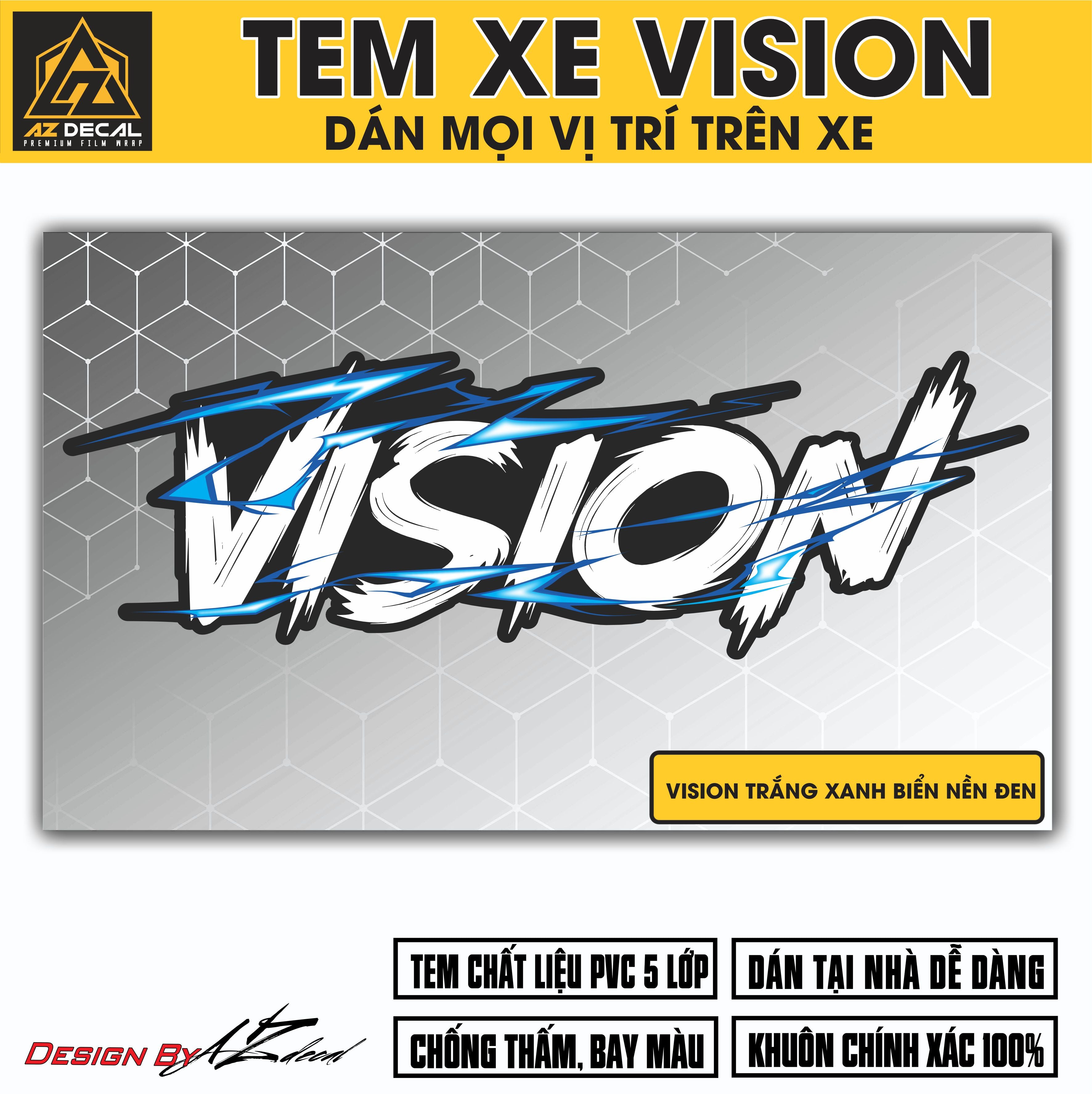 Tem Đa Vị Trí Xe Máy - Tia Sét Hãng Xe VISION TRẮNG XANH