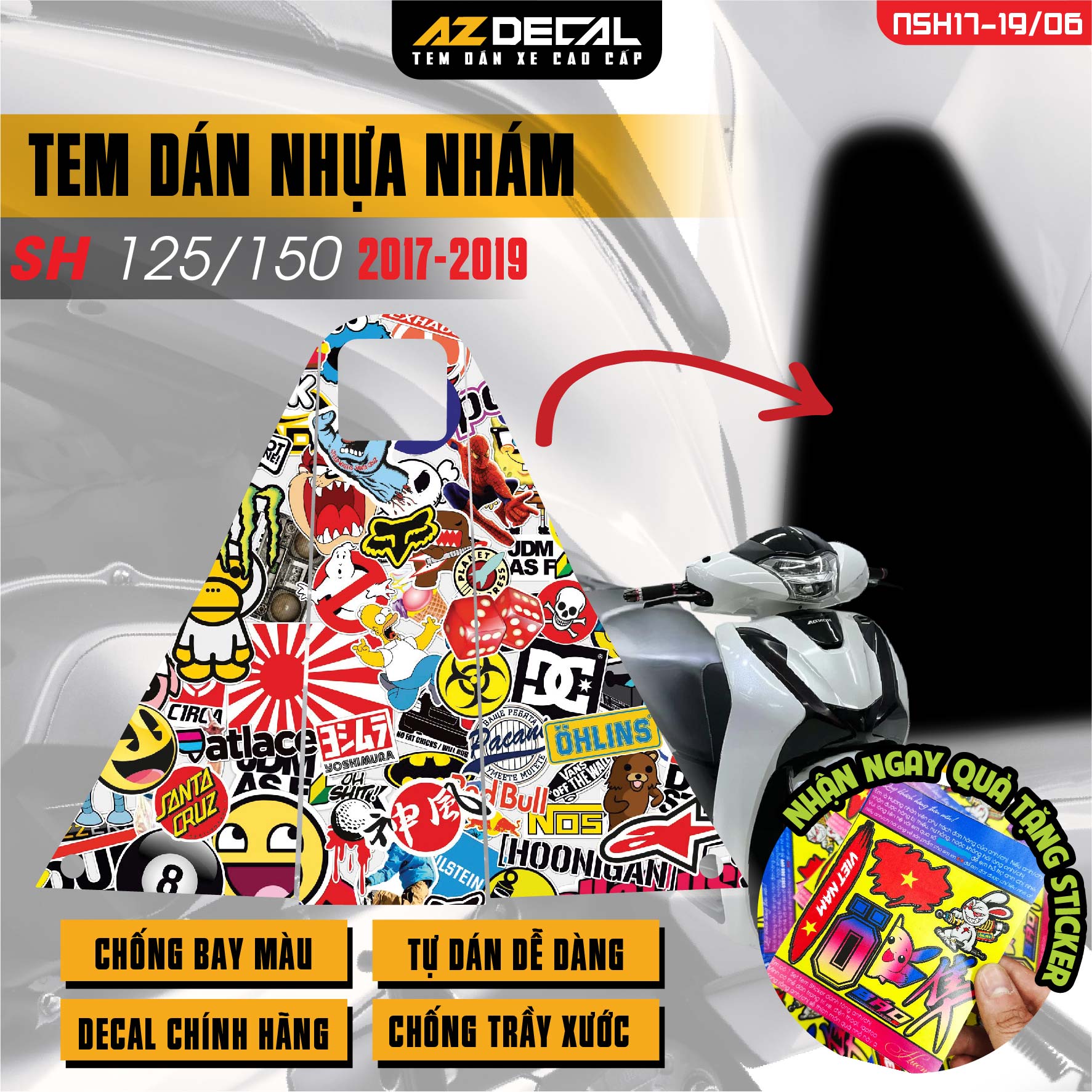 Tem nhựa nhám xe SH 2017-2019 - NSH06