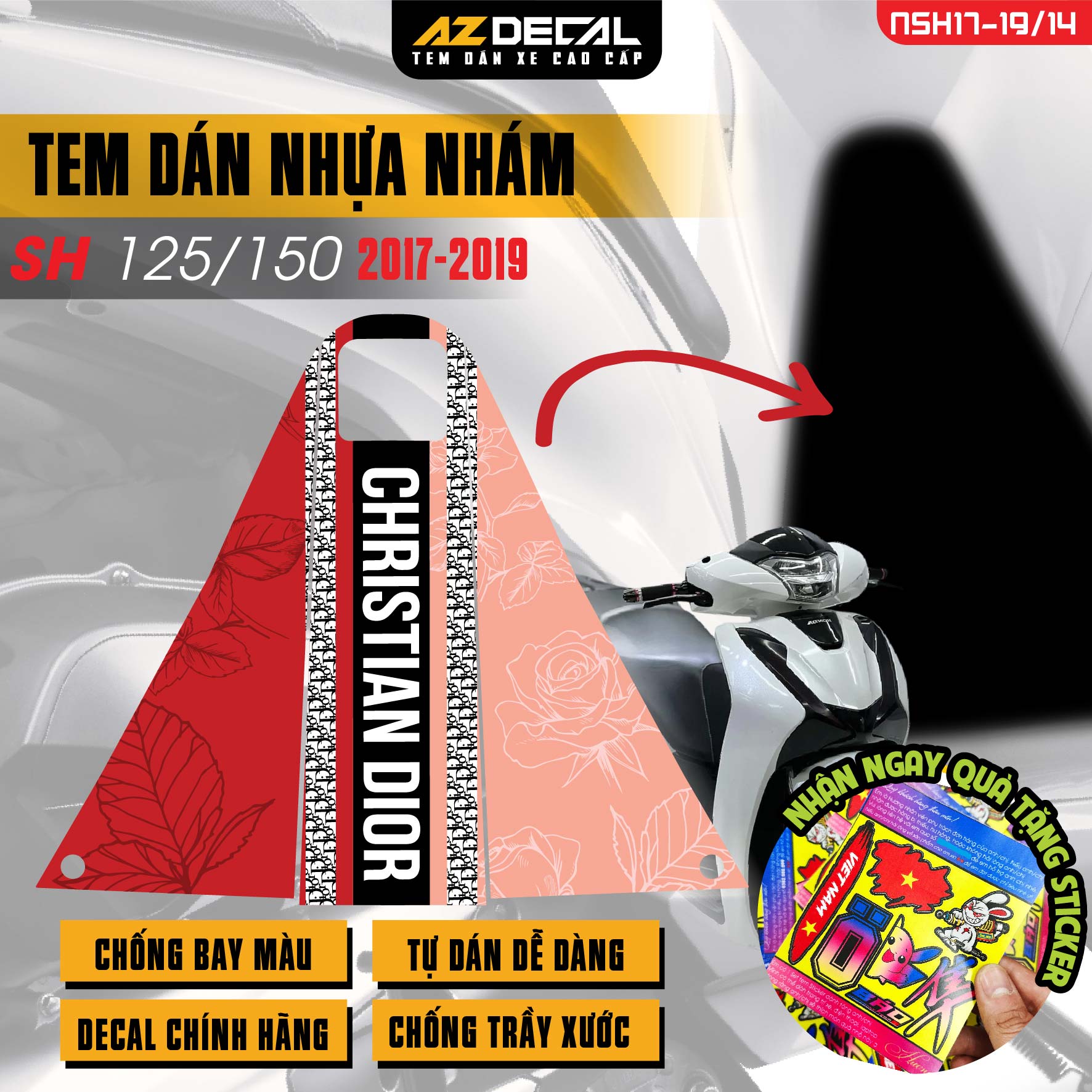 Tem nhựa nhám xe SH 2017-2019 - NSH14