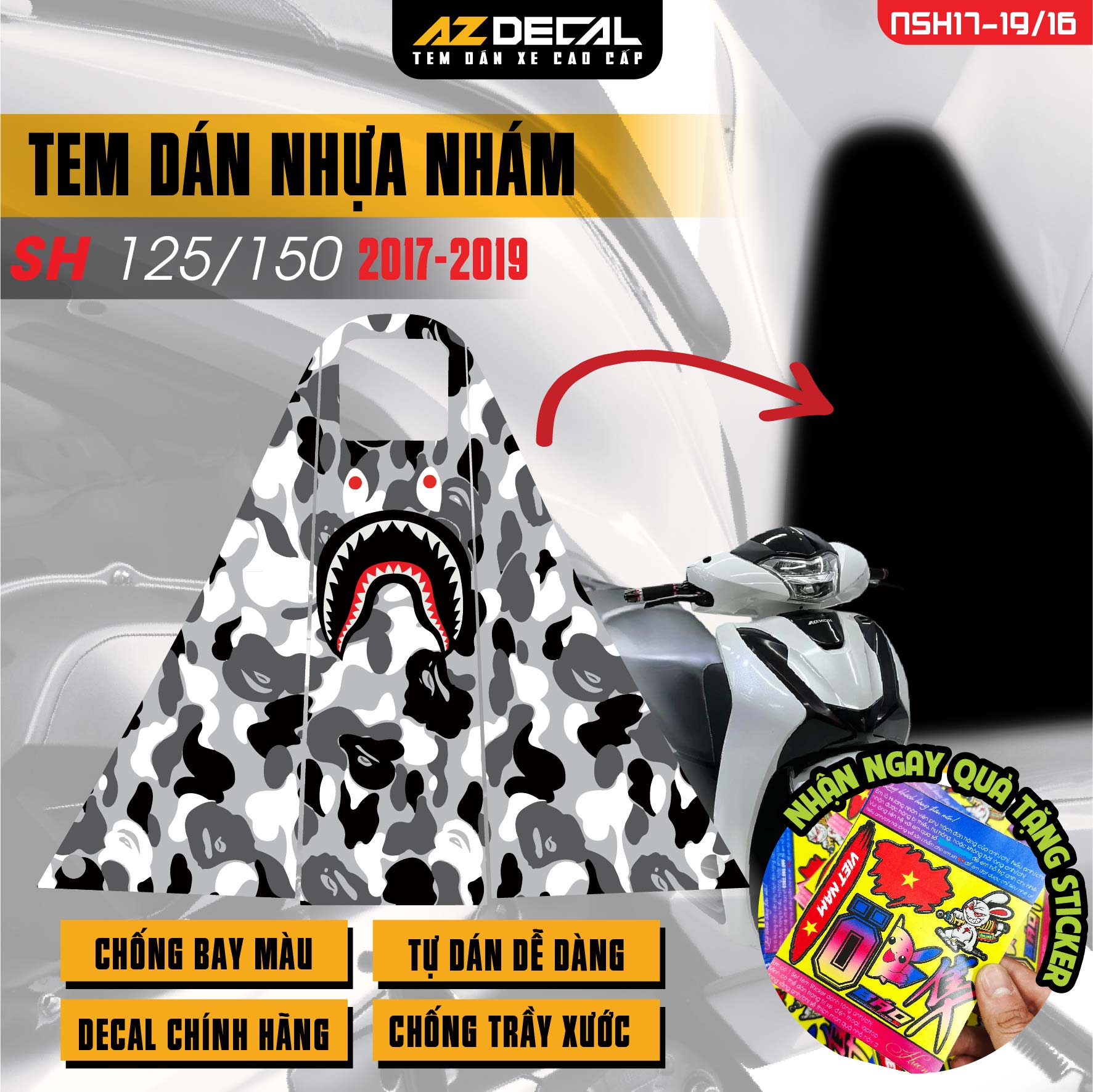 Tem nhựa nhám xe SH 2017-2019 - NSH16