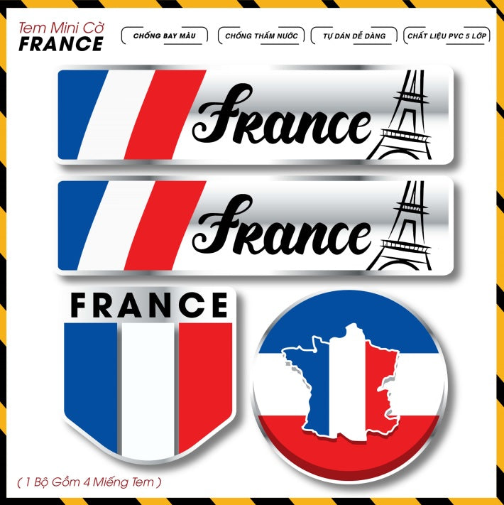 Sticker Dán Ô Tô, Xe Máy, Xe Điện, Xe Đạp, Mũ Bảo Hiểm | Tem Mini Cờ Quốc Gia - France