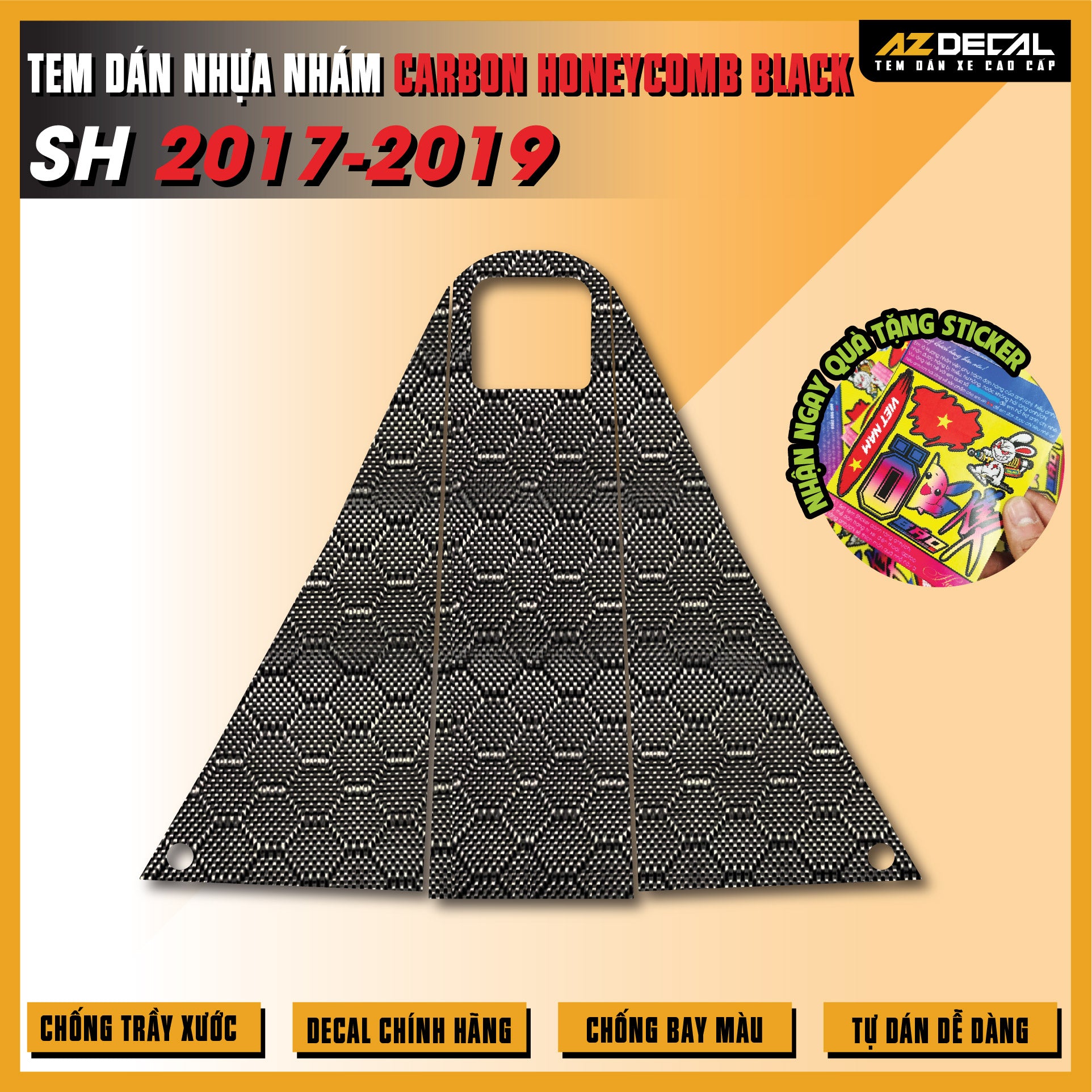 Tem Nhựa Nhám Carbon Honeycomb Black SH 2017-2019