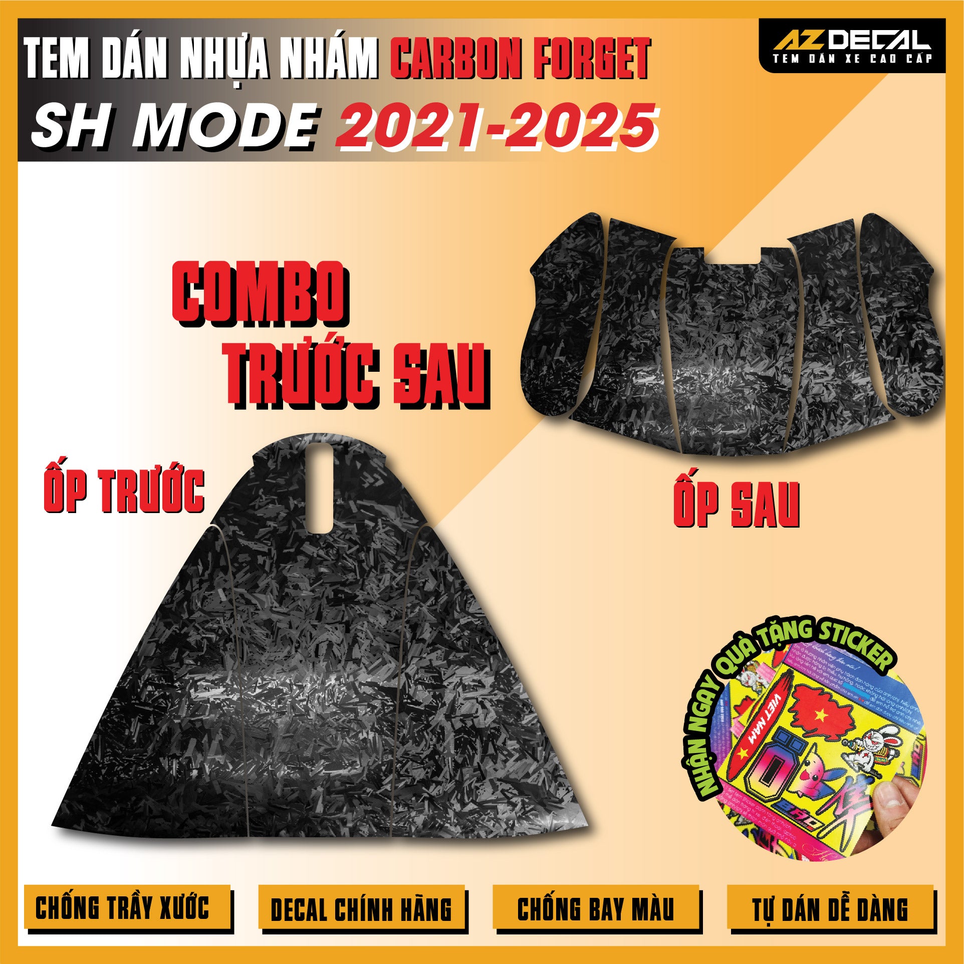 Tem Nhựa Nhám Carbon Forged SH Mode 2021-2025