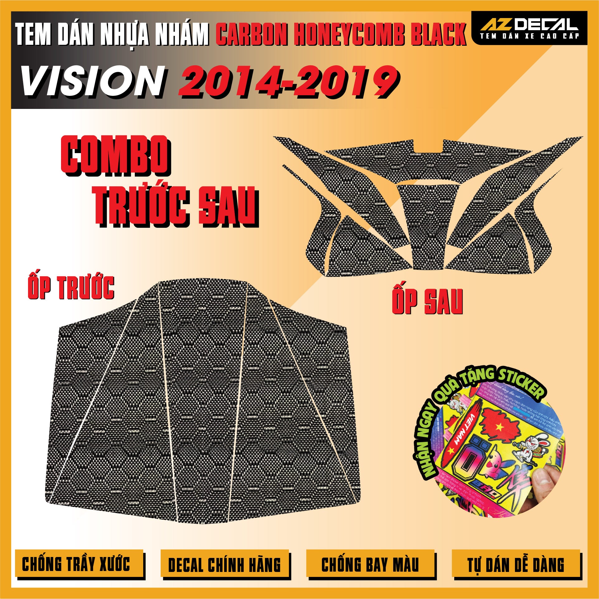 Tem Nhựa Nhám Carbon Honeycomb Black Vision 2014-2019