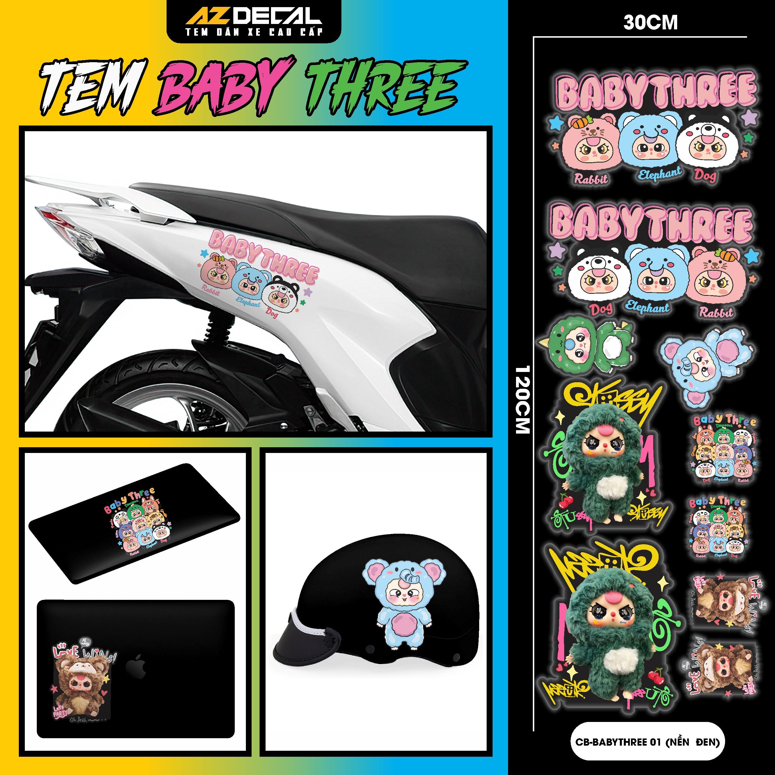 Sticker Tem Baby Three Dán Xe Máy, Xe Điện, Mũ Bảo Hiểm | CB-BABYTHREE-01