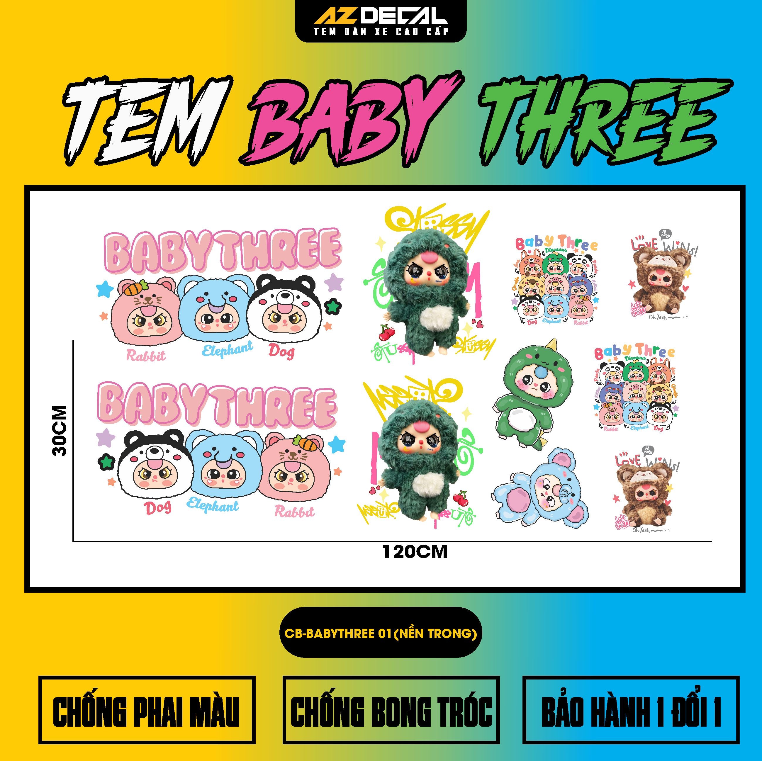 Sticker Tem Baby Three Dán Xe Máy, Xe Điện, Mũ Bảo Hiểm | CB-BABYTHREE-01