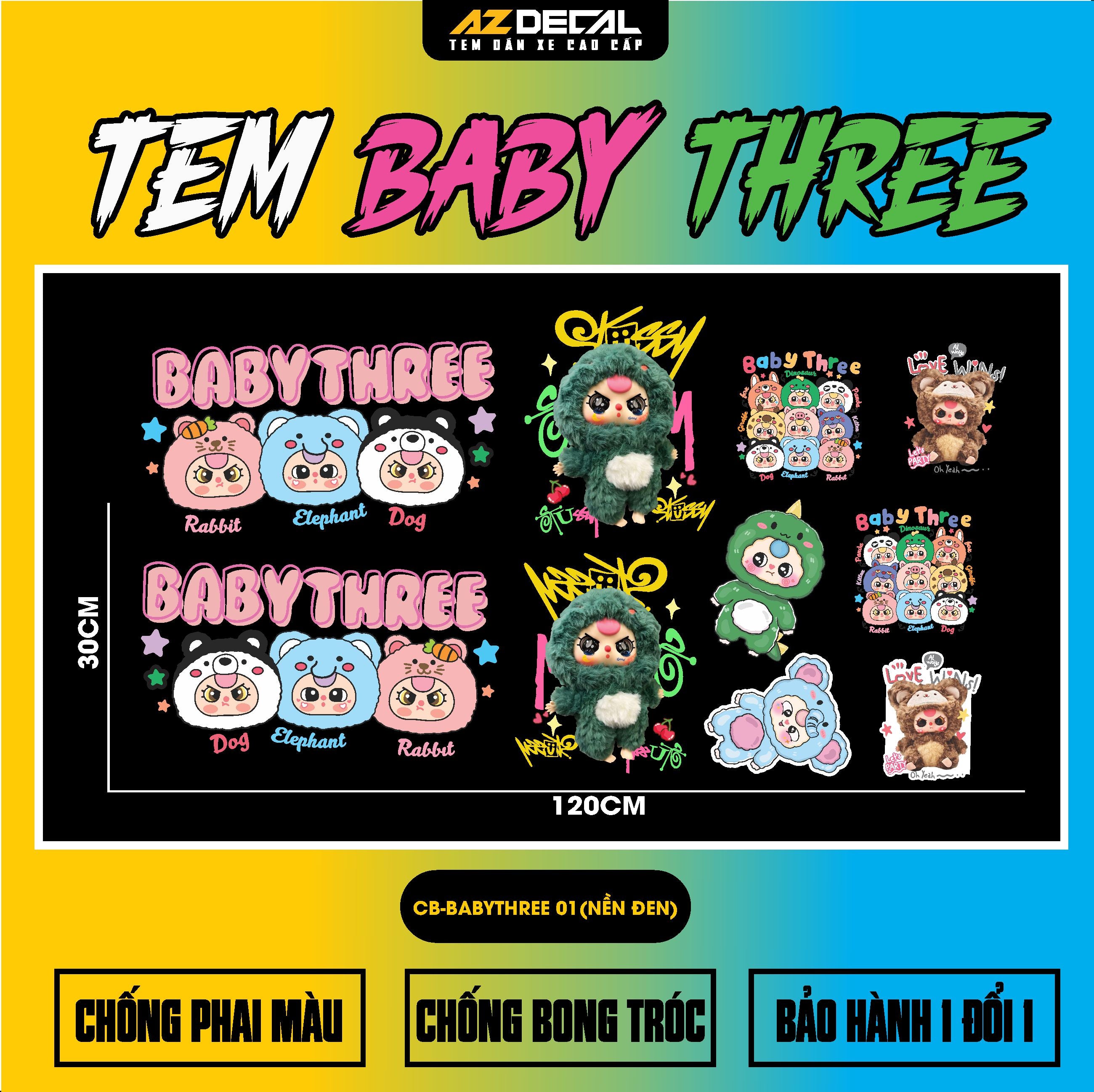 Sticker Tem Baby Three Dán Xe Máy, Xe Điện, Mũ Bảo Hiểm | CB-BABYTHREE-01