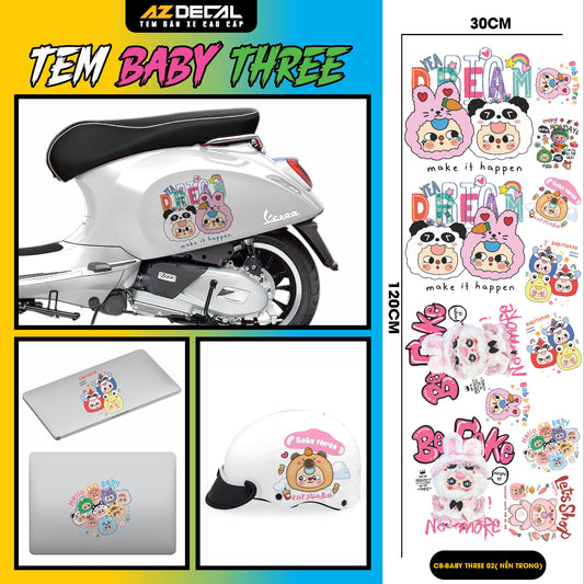 Sticker Tem Baby Three Dán Xe, Mũ Bảo Hiểm | CB-BABYTHREE-02