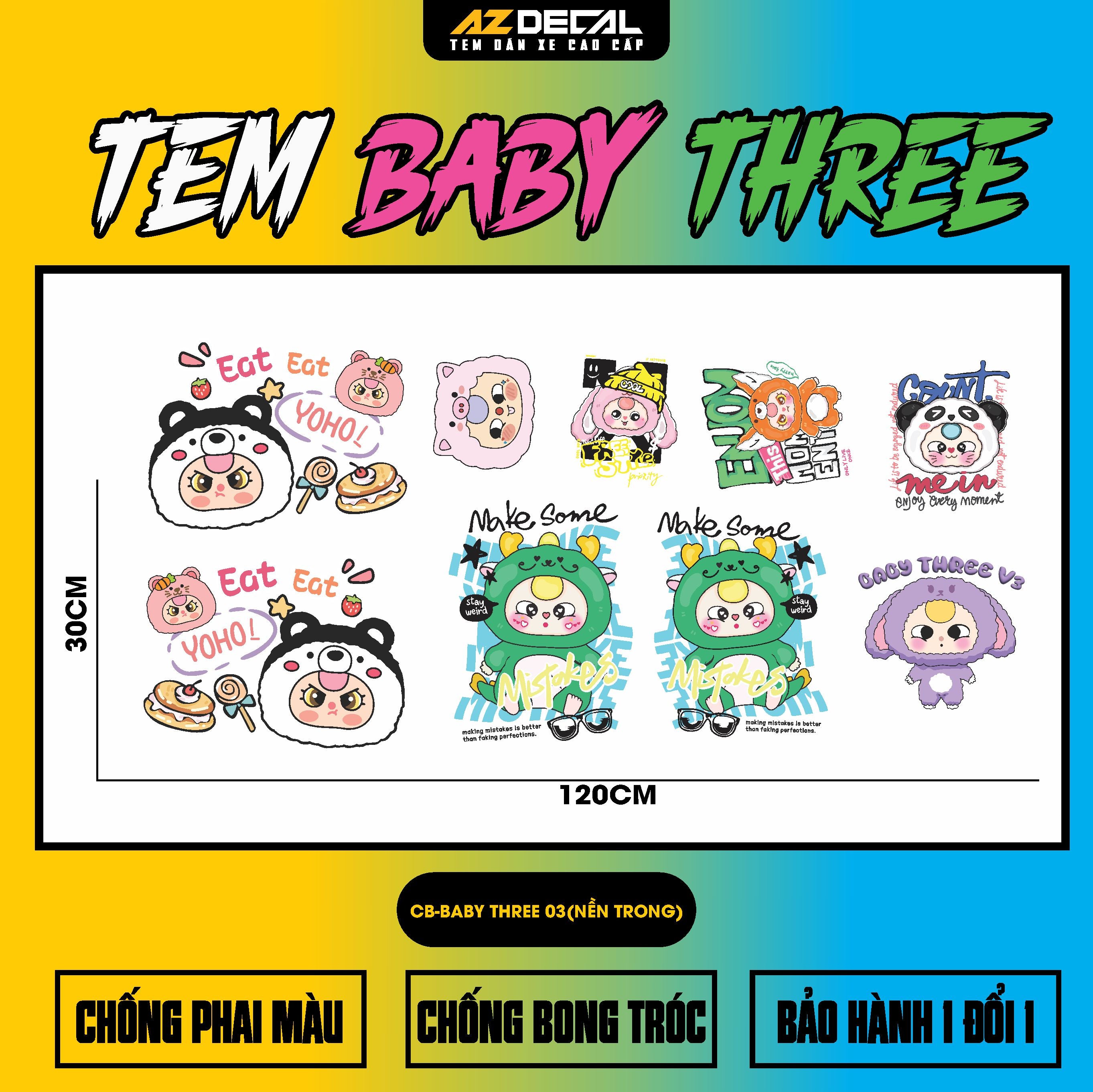 Sticker Tem Baby Three Dán Xe, Mũ Bảo Hiểm | CB-BABYTHREE-03