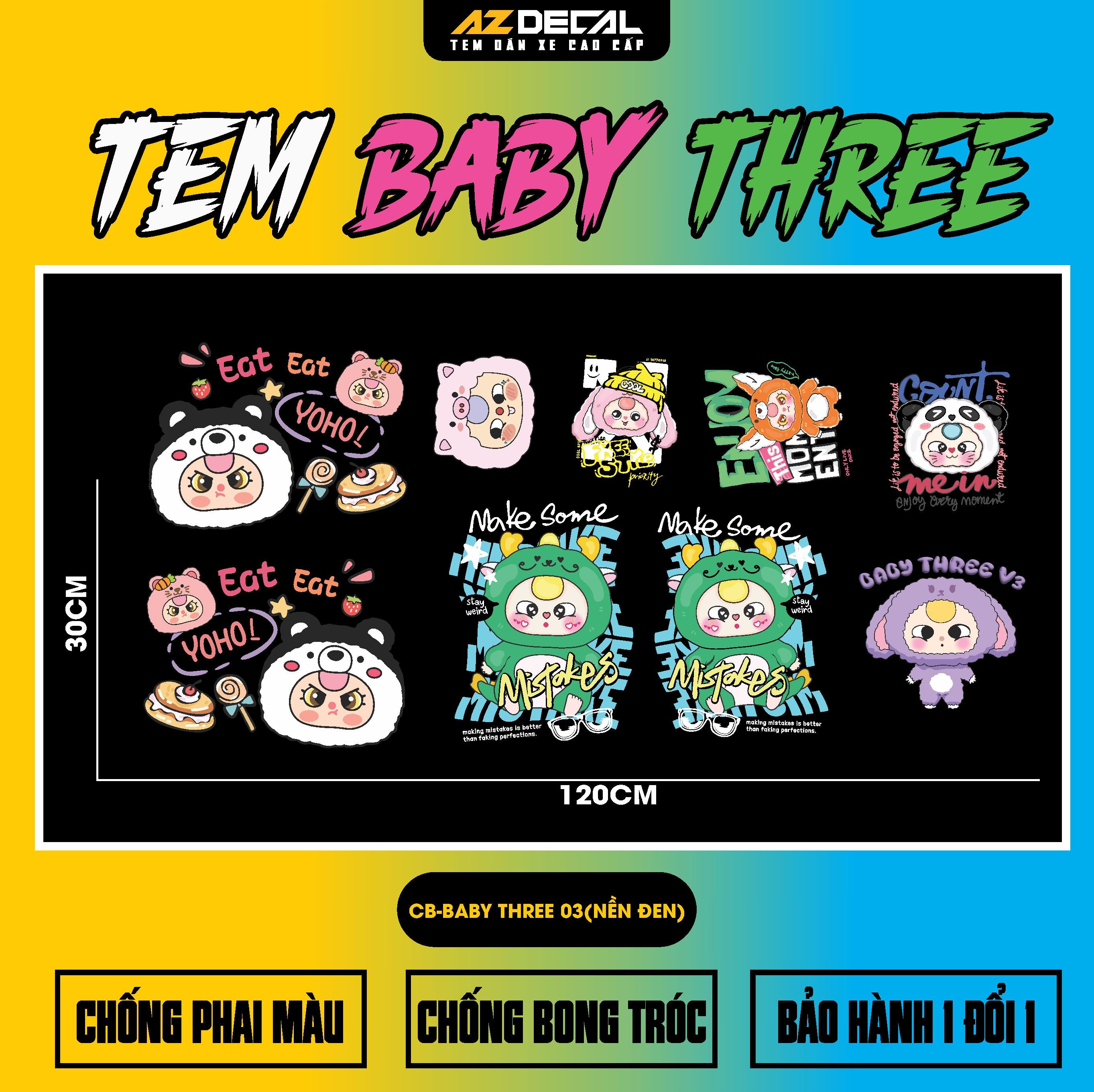 Sticker Tem Baby Three Dán Xe, Mũ Bảo Hiểm | CB-BABYTHREE-03