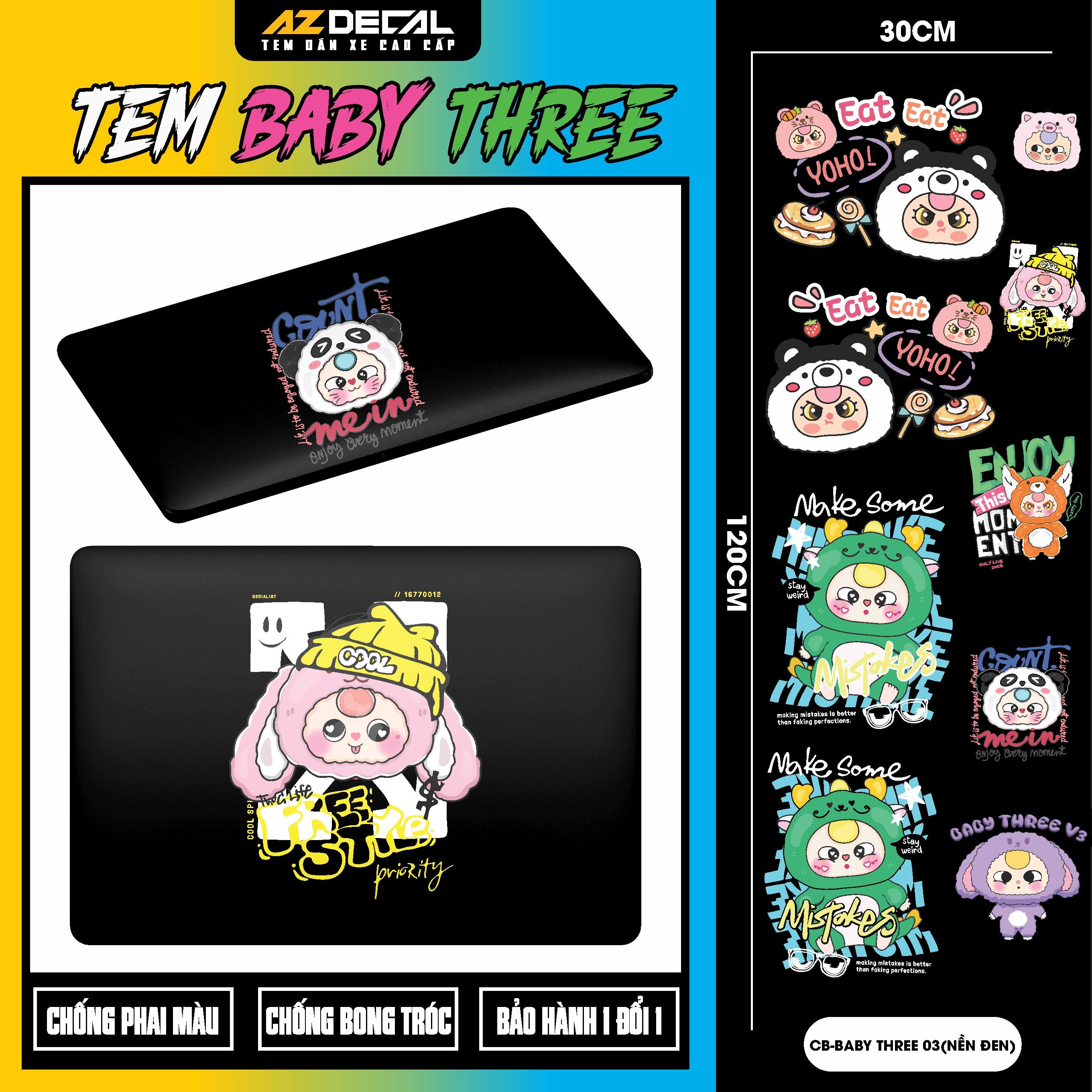 Sticker Tem Baby Three Dán Xe, Mũ Bảo Hiểm | CB-BABYTHREE-03