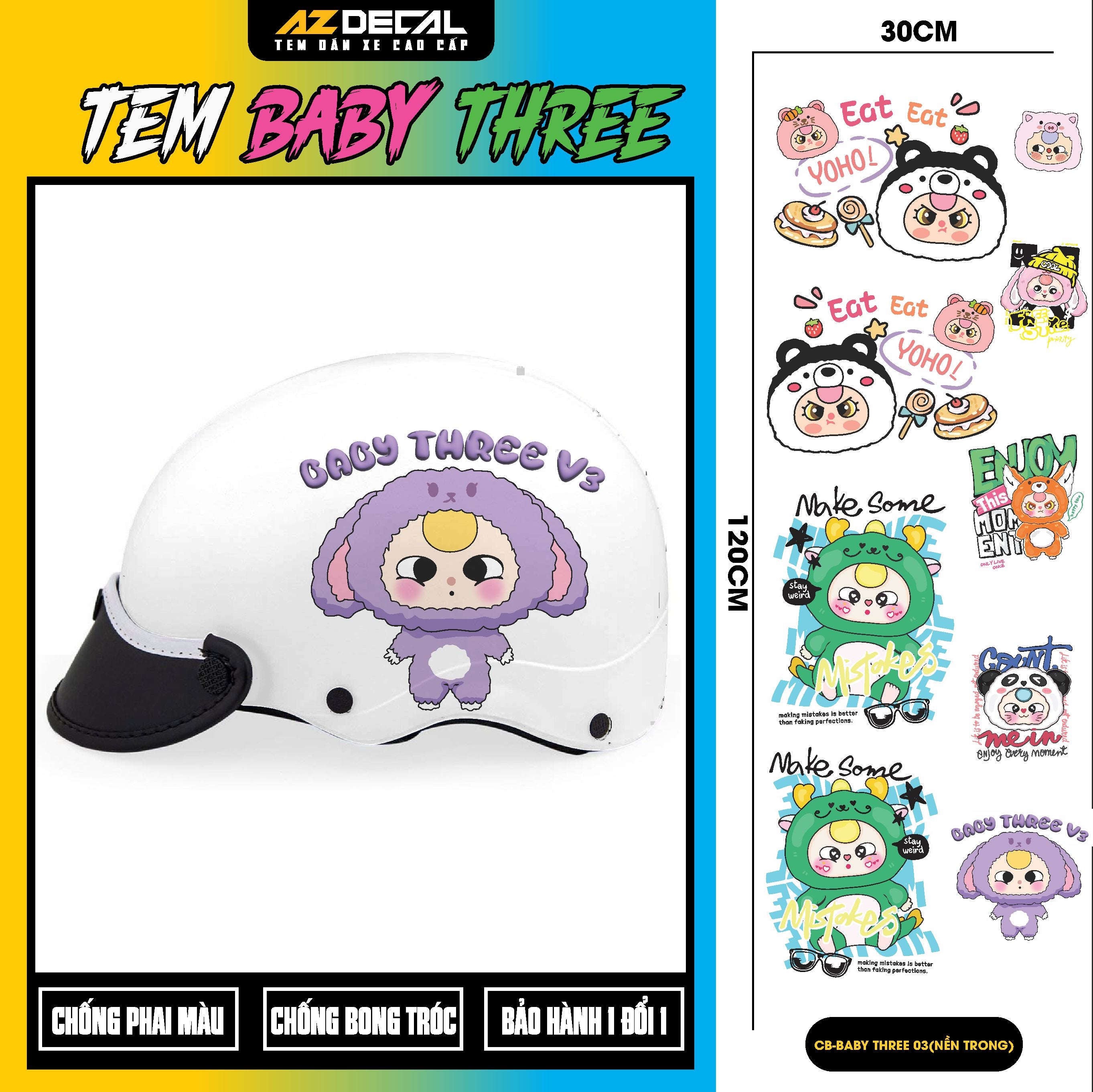 Sticker Tem Baby Three Dán Xe, Mũ Bảo Hiểm | CB-BABYTHREE-03