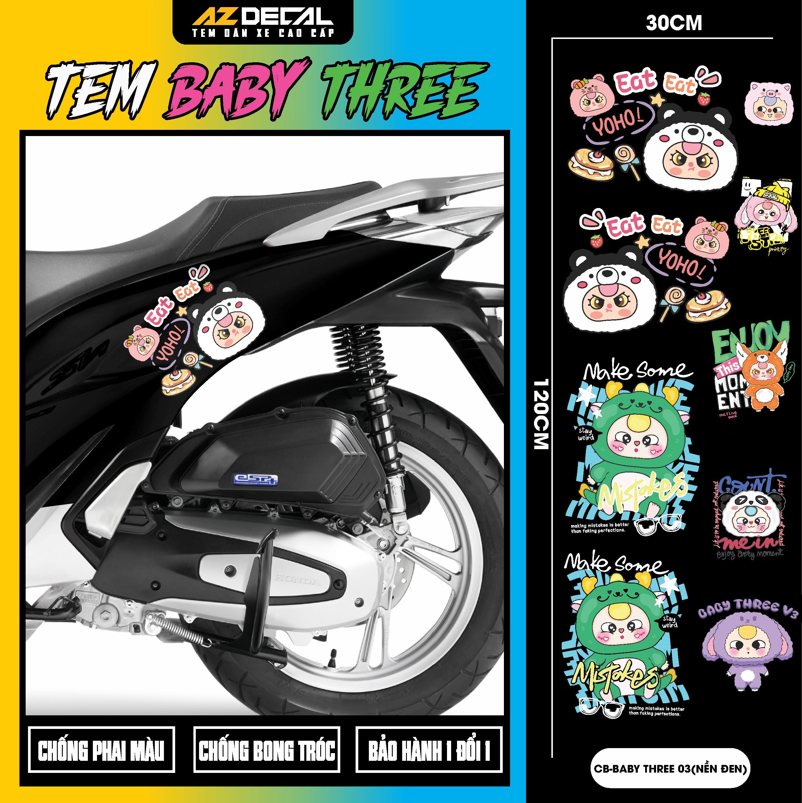 Sticker Tem Baby Three Dán Xe, Mũ Bảo Hiểm | CB-BABYTHREE-03