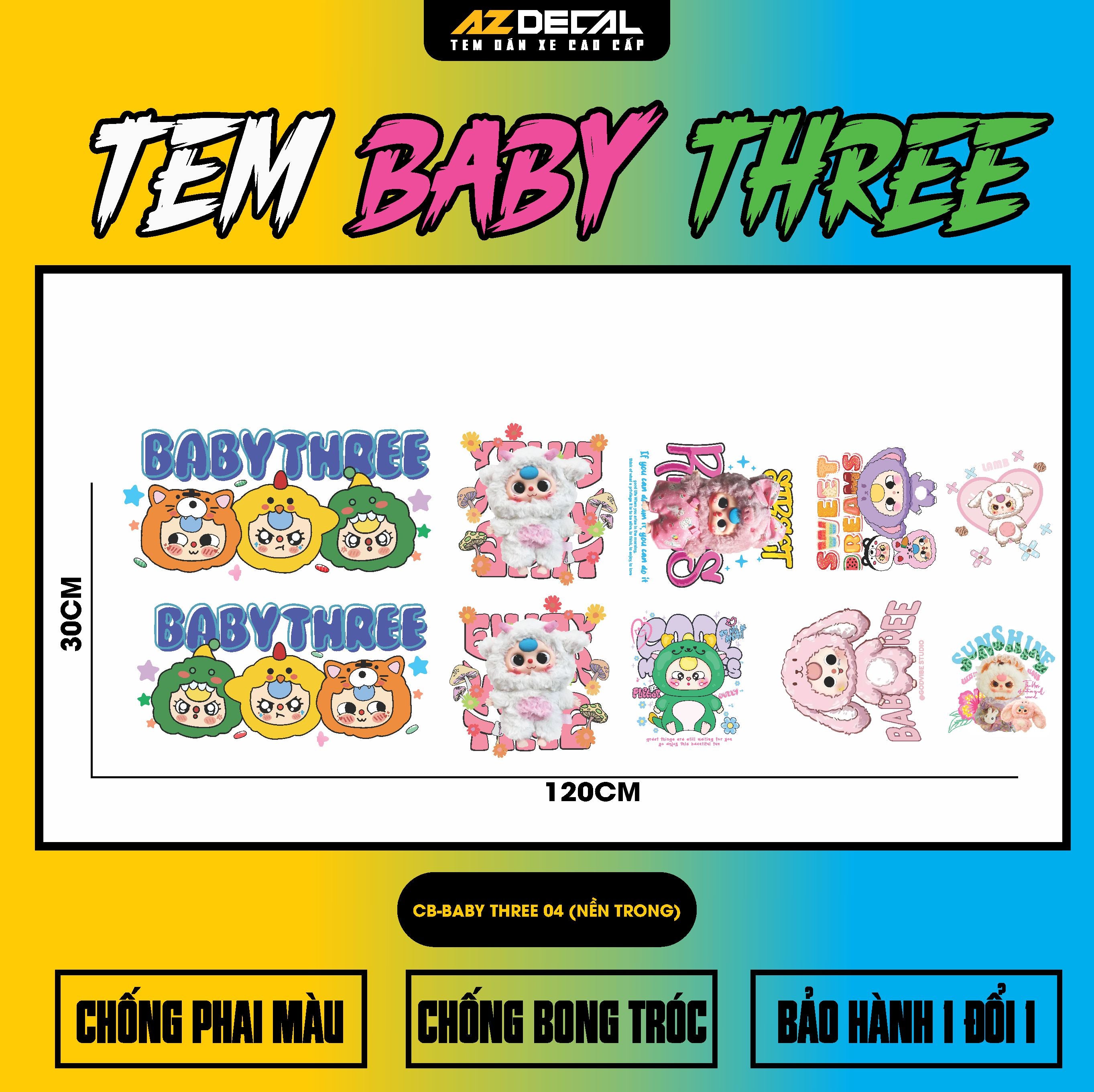 Sticker Tem Baby Three Dán Xe, Mũ Bảo Hiểm | CB-BABYTHREE-04