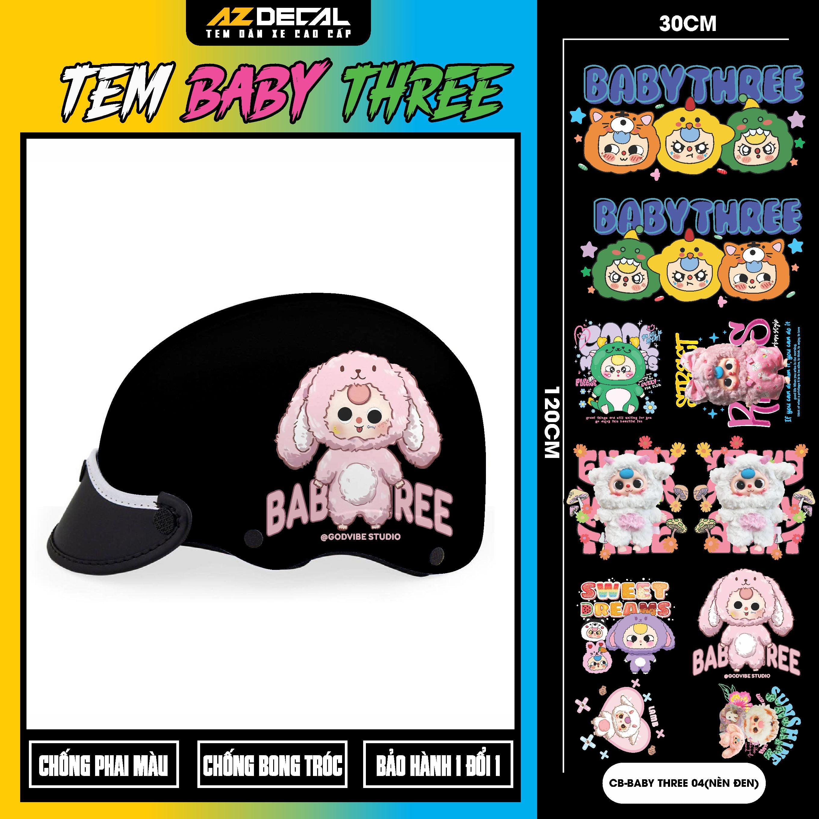 Sticker Tem Baby Three Dán Xe, Mũ Bảo Hiểm | CB-BABYTHREE-04