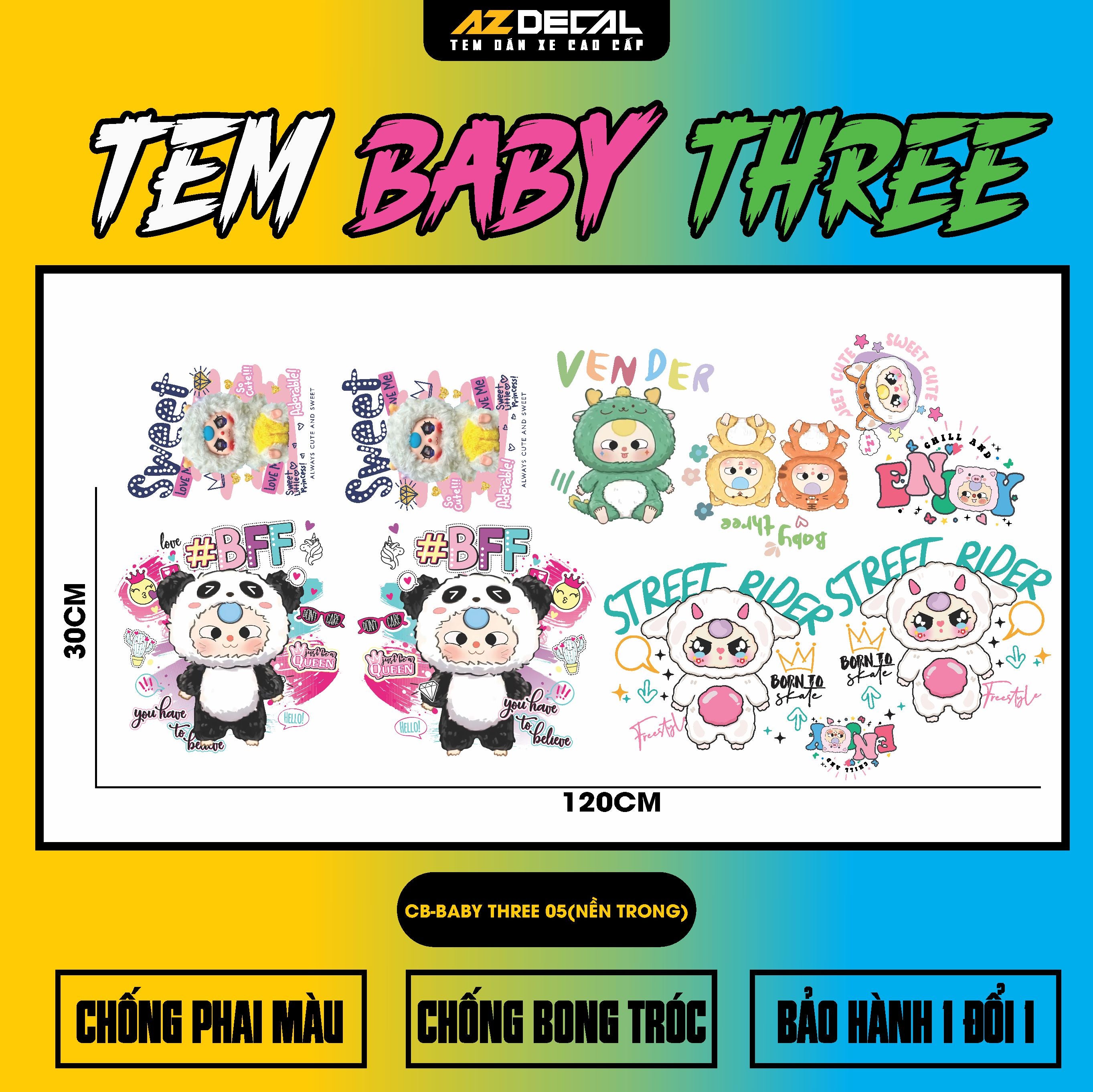Sticker Tem Baby Three Dán Xe, Mũ Bảo Hiểm | CB-BABYTHREE-05