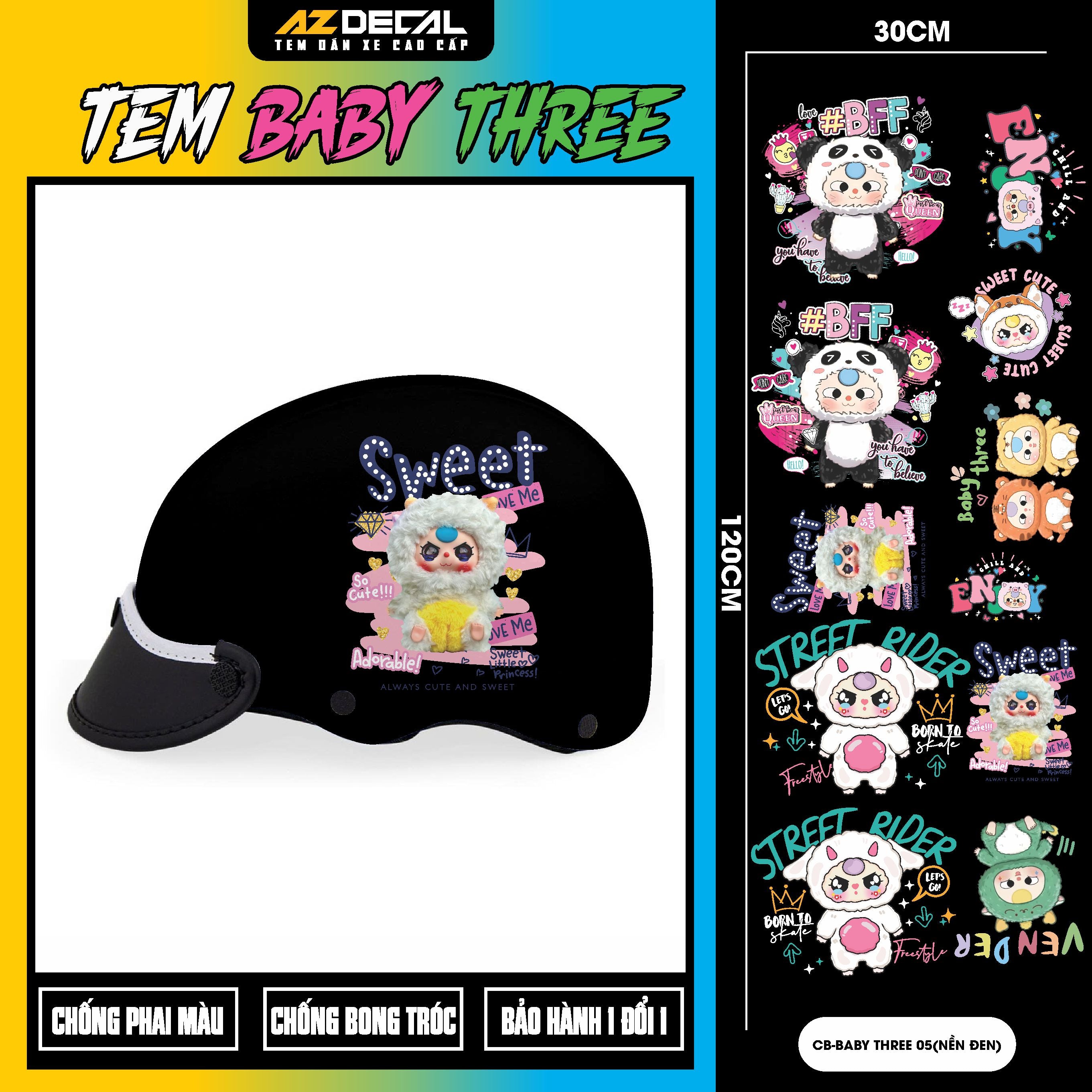 Sticker Tem Baby Three Dán Xe, Mũ Bảo Hiểm | CB-BABYTHREE-05