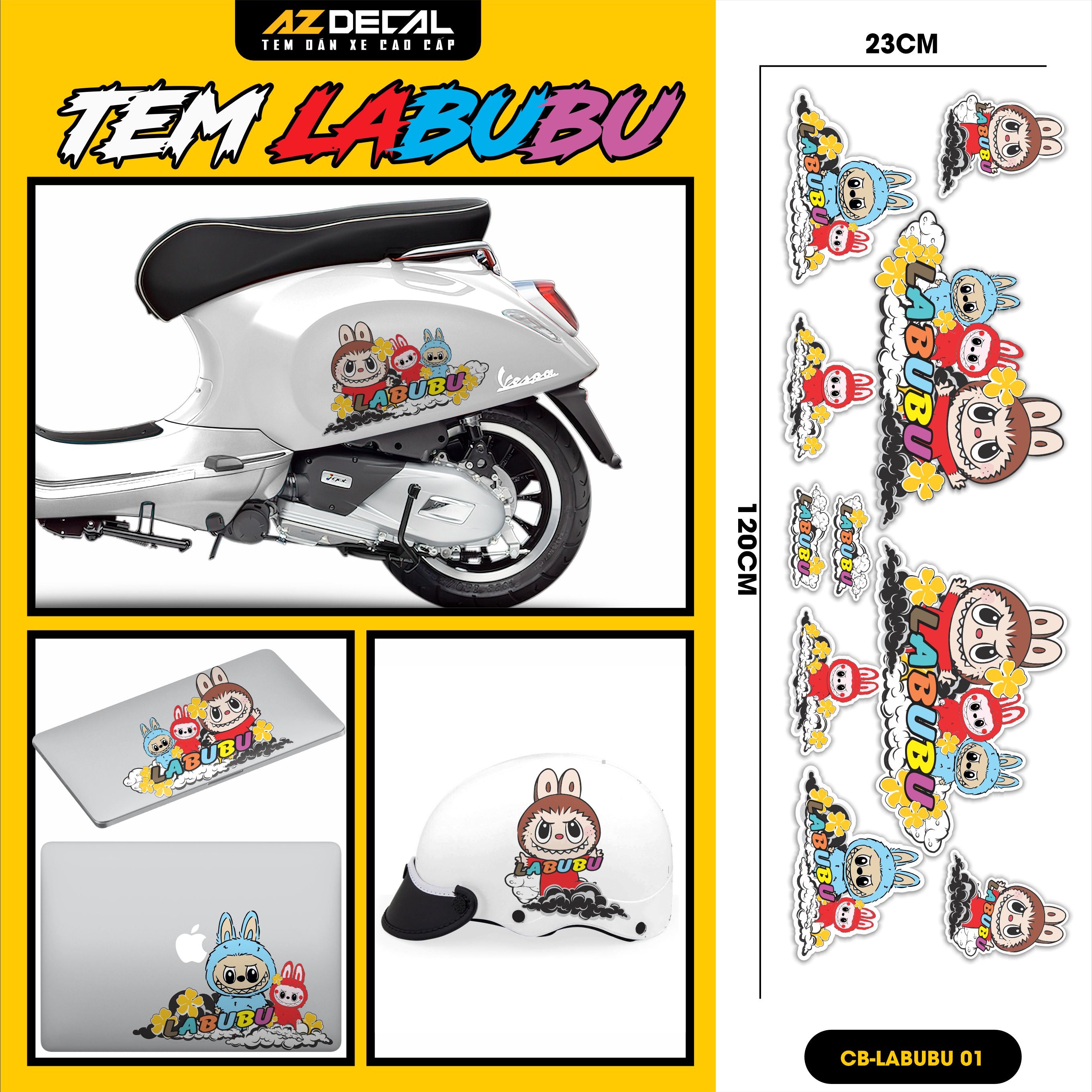 Sticker Tem Labubu Dán Xe, Mũ Bảo Hiểm | CB-LABUBU-01