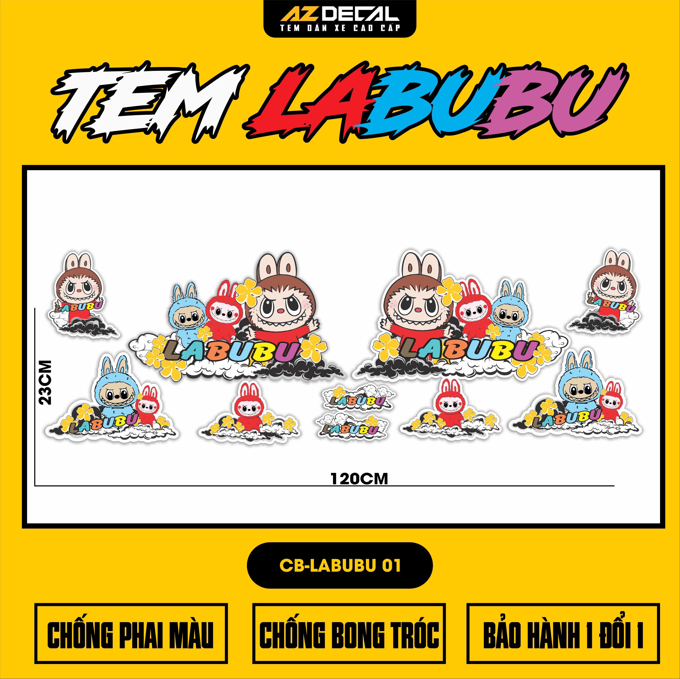 Sticker Tem Labubu Dán Xe, Mũ Bảo Hiểm | CB-LABUBU-01