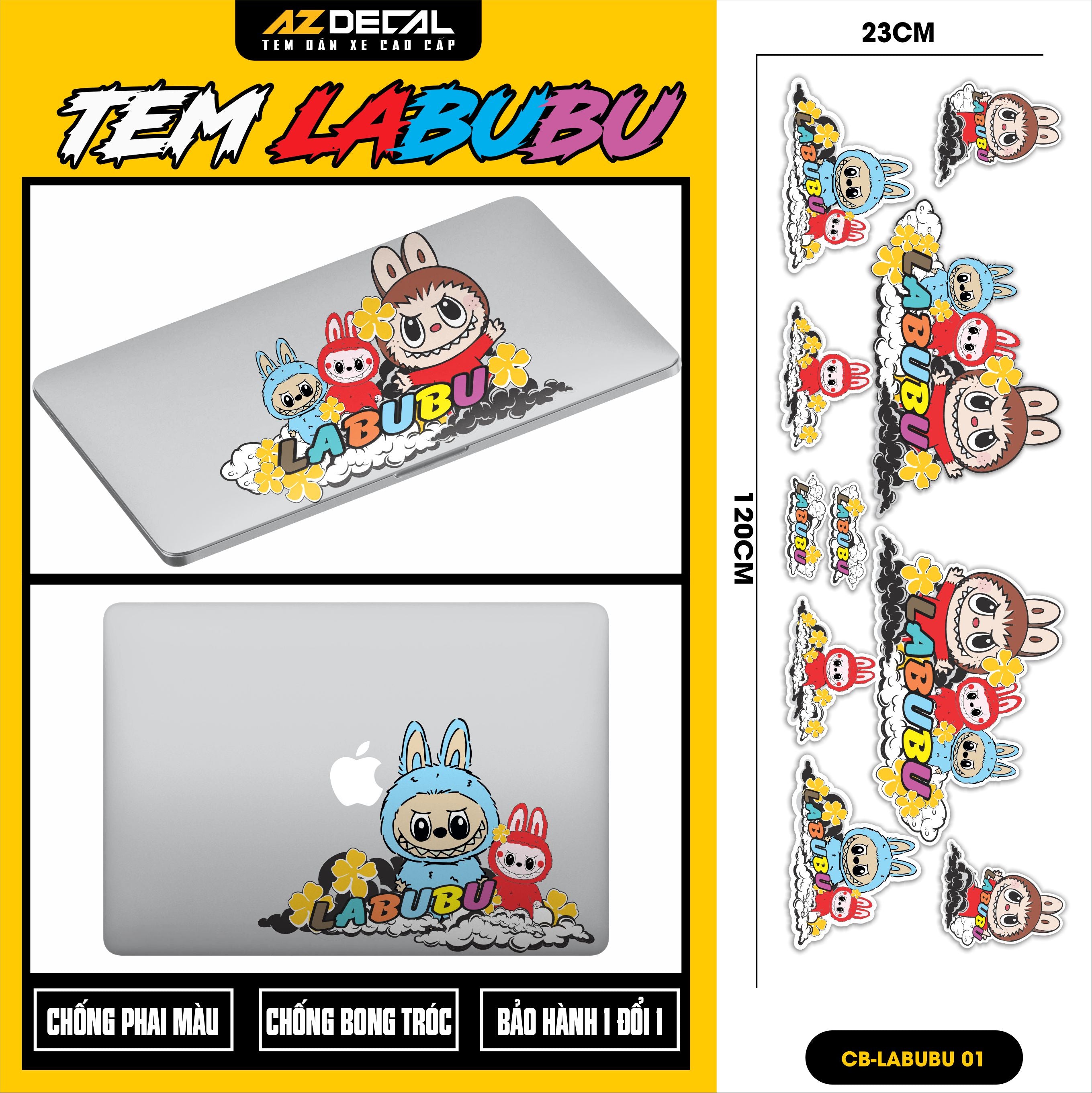Sticker Tem Labubu Dán Xe, Mũ Bảo Hiểm | CB-LABUBU-01