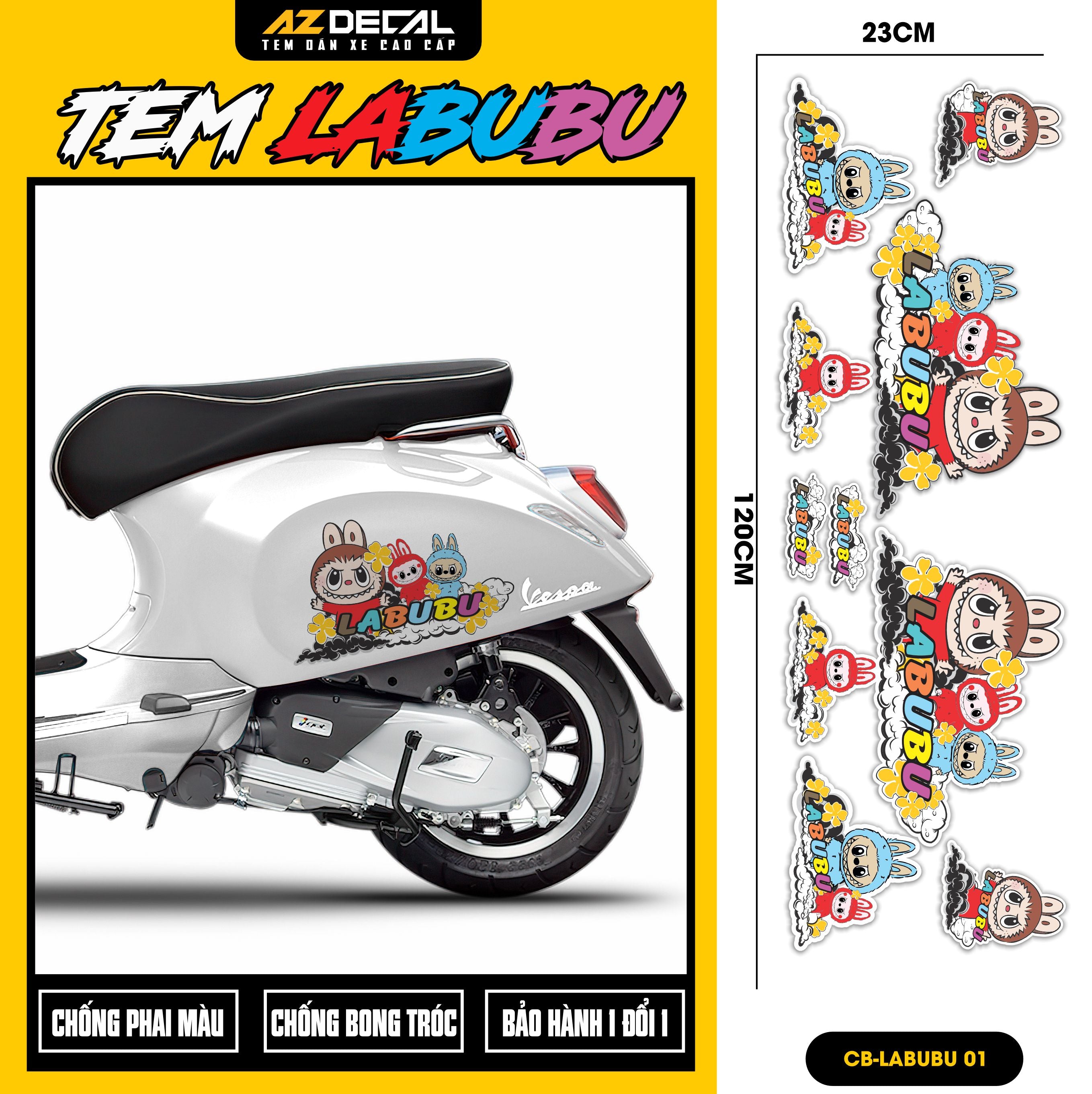 Sticker Tem Labubu Dán Xe, Mũ Bảo Hiểm | CB-LABUBU-01
