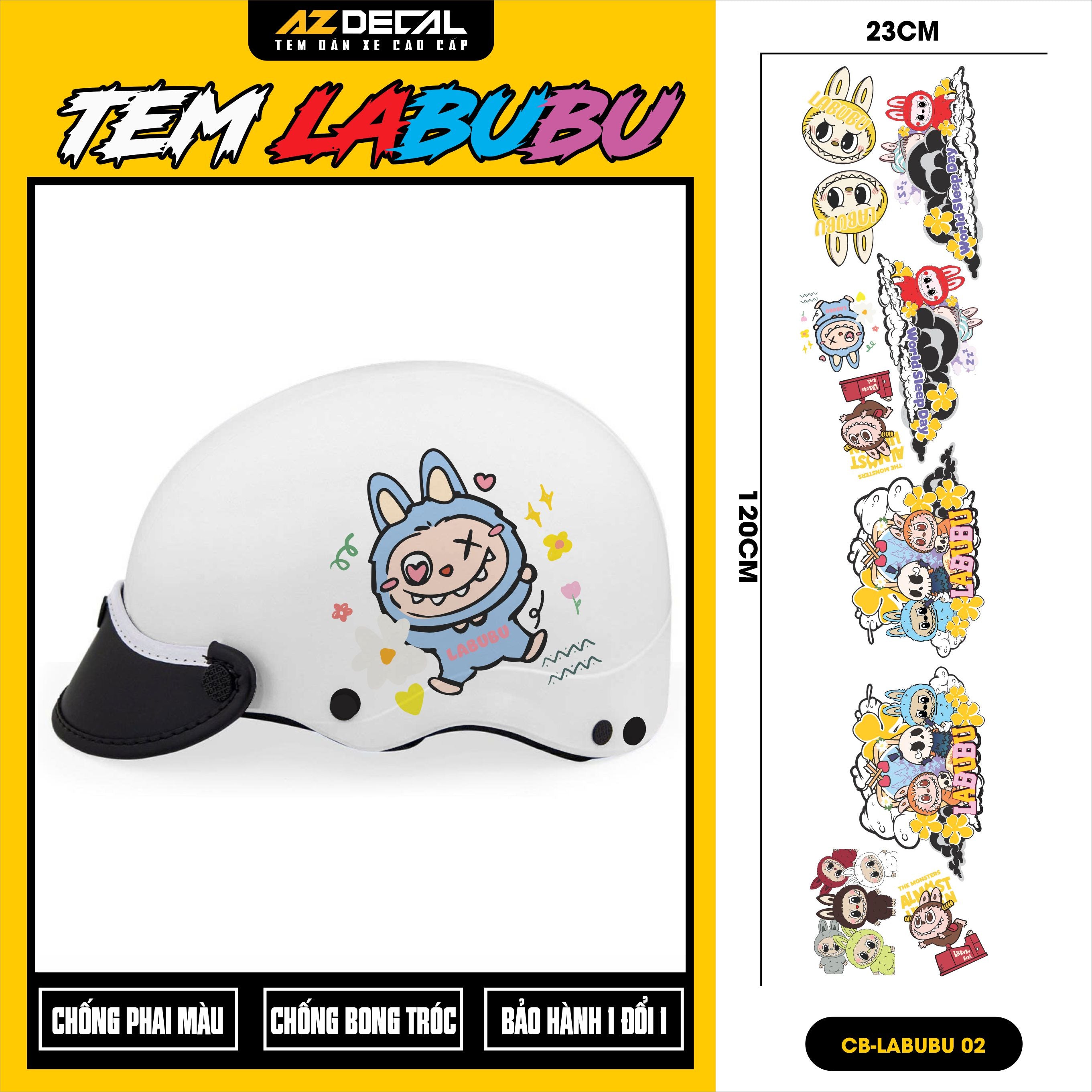 Sticker Tem Labubu Dán Xe, Mũ Bảo Hiểm | CB-LABUBU-02