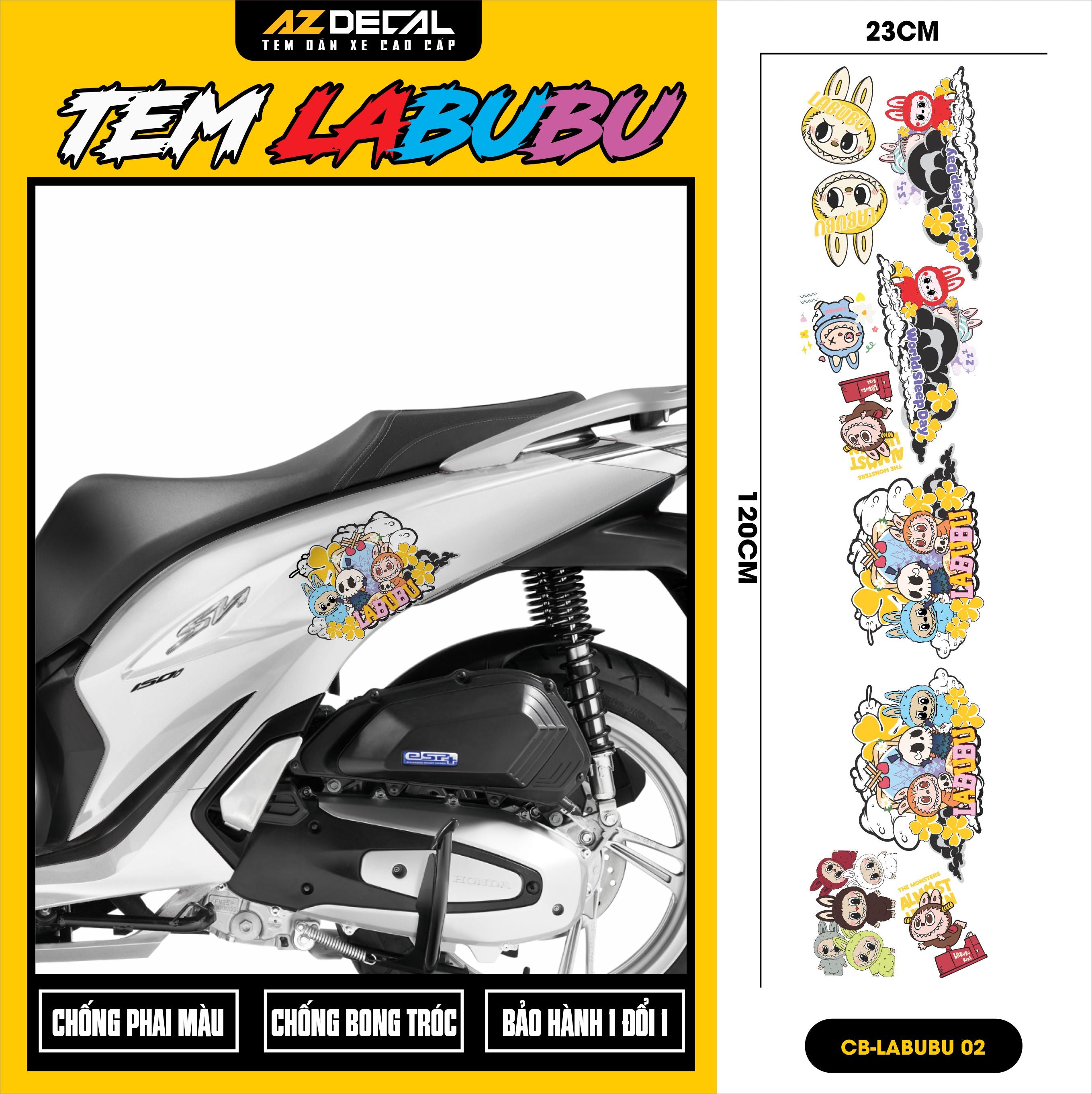 Sticker Tem Labubu Dán Xe, Mũ Bảo Hiểm | CB-LABUBU-02