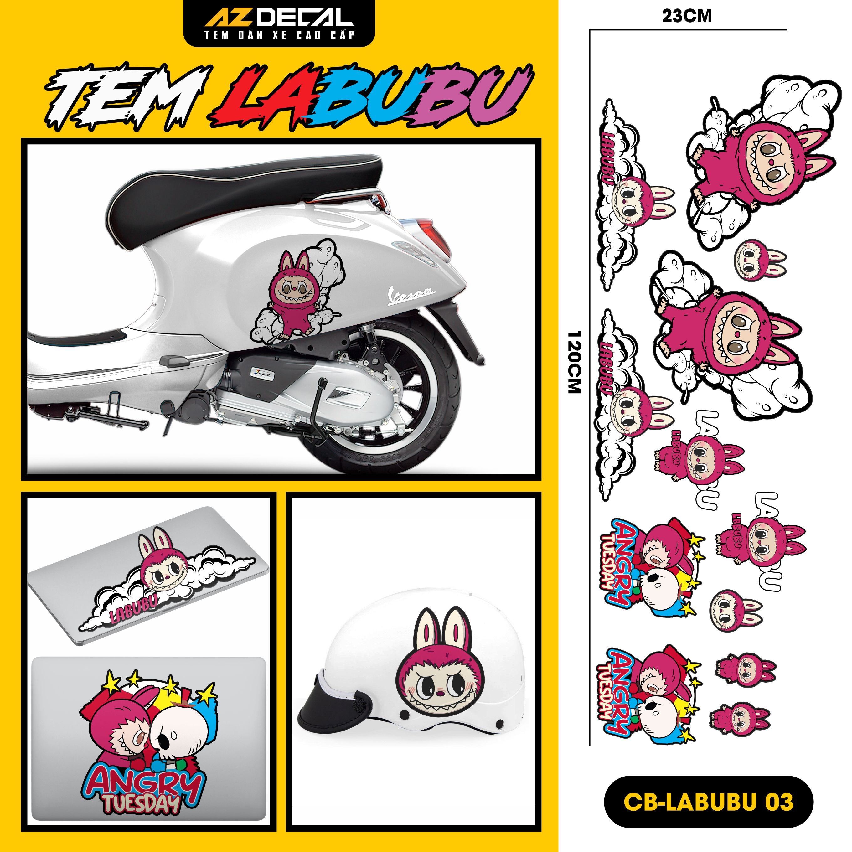 Sticker Tem Labubu Dán Xe, Mũ Bảo Hiểm | CB-LABUBU-03