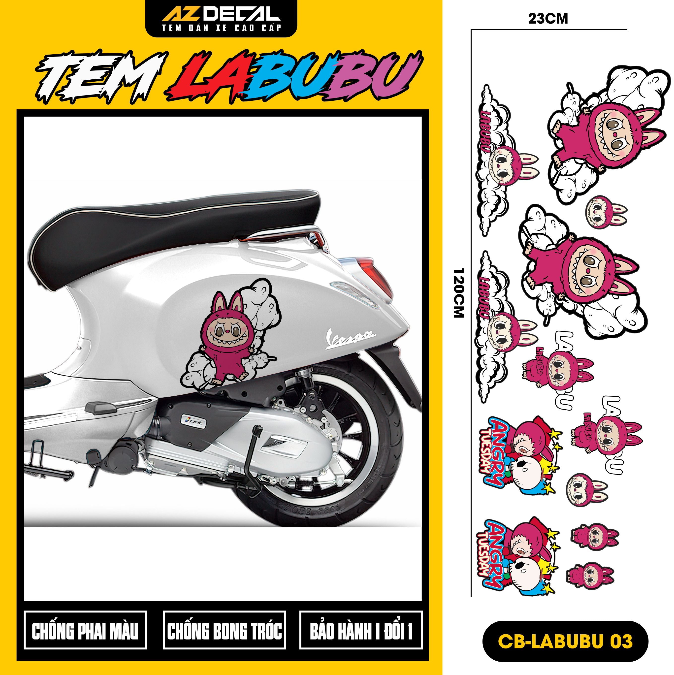Sticker Tem Labubu Dán Xe, Mũ Bảo Hiểm | CB-LABUBU-03