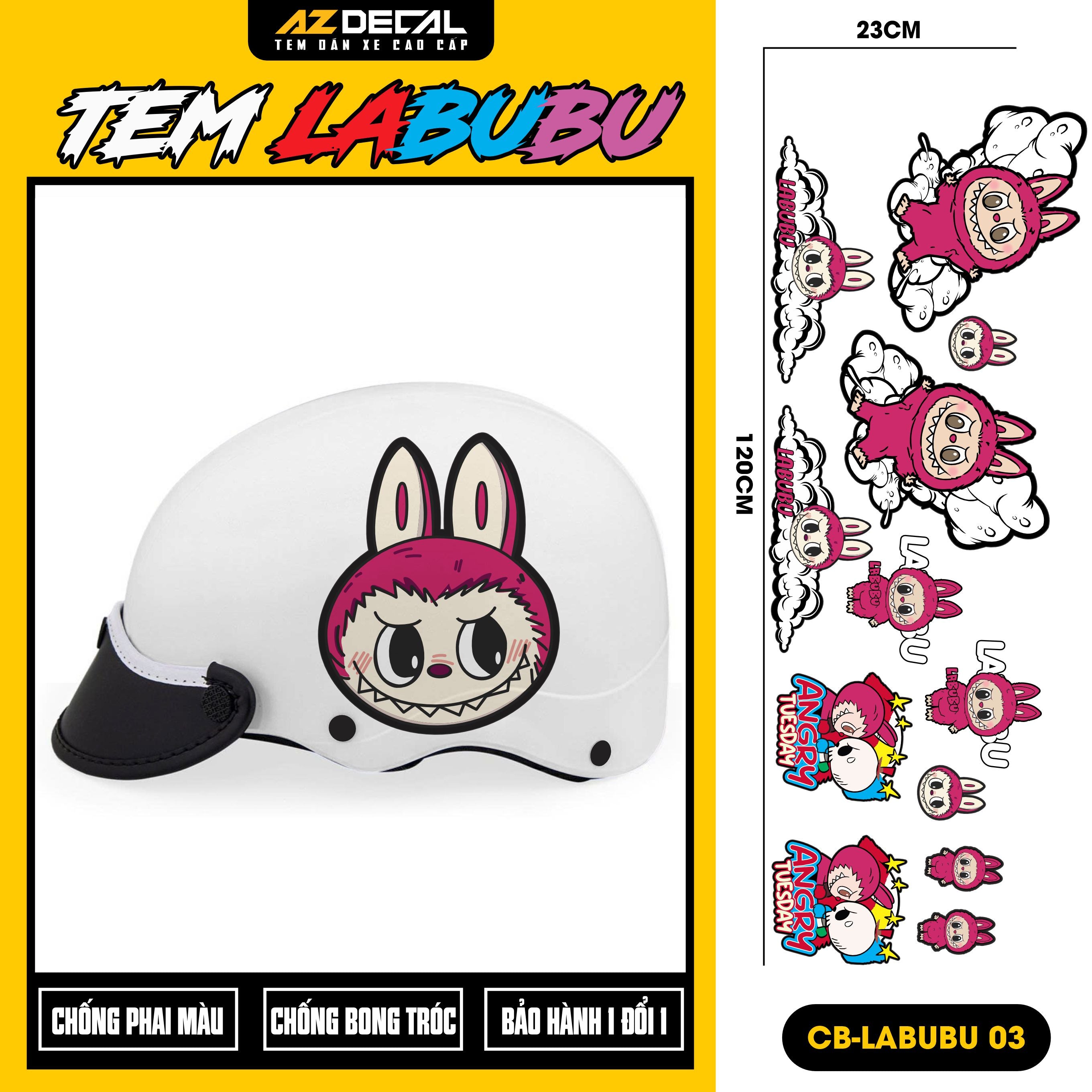 Sticker Tem Labubu Dán Xe, Mũ Bảo Hiểm | CB-LABUBU-03