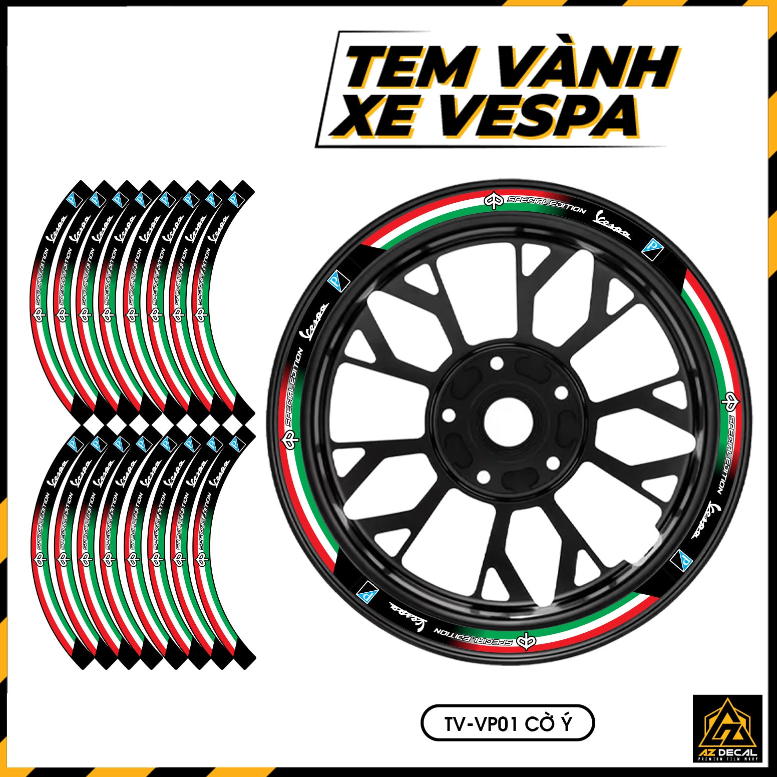 Tem Dán Vành VESPA | TV-VP01 Cờ Ý