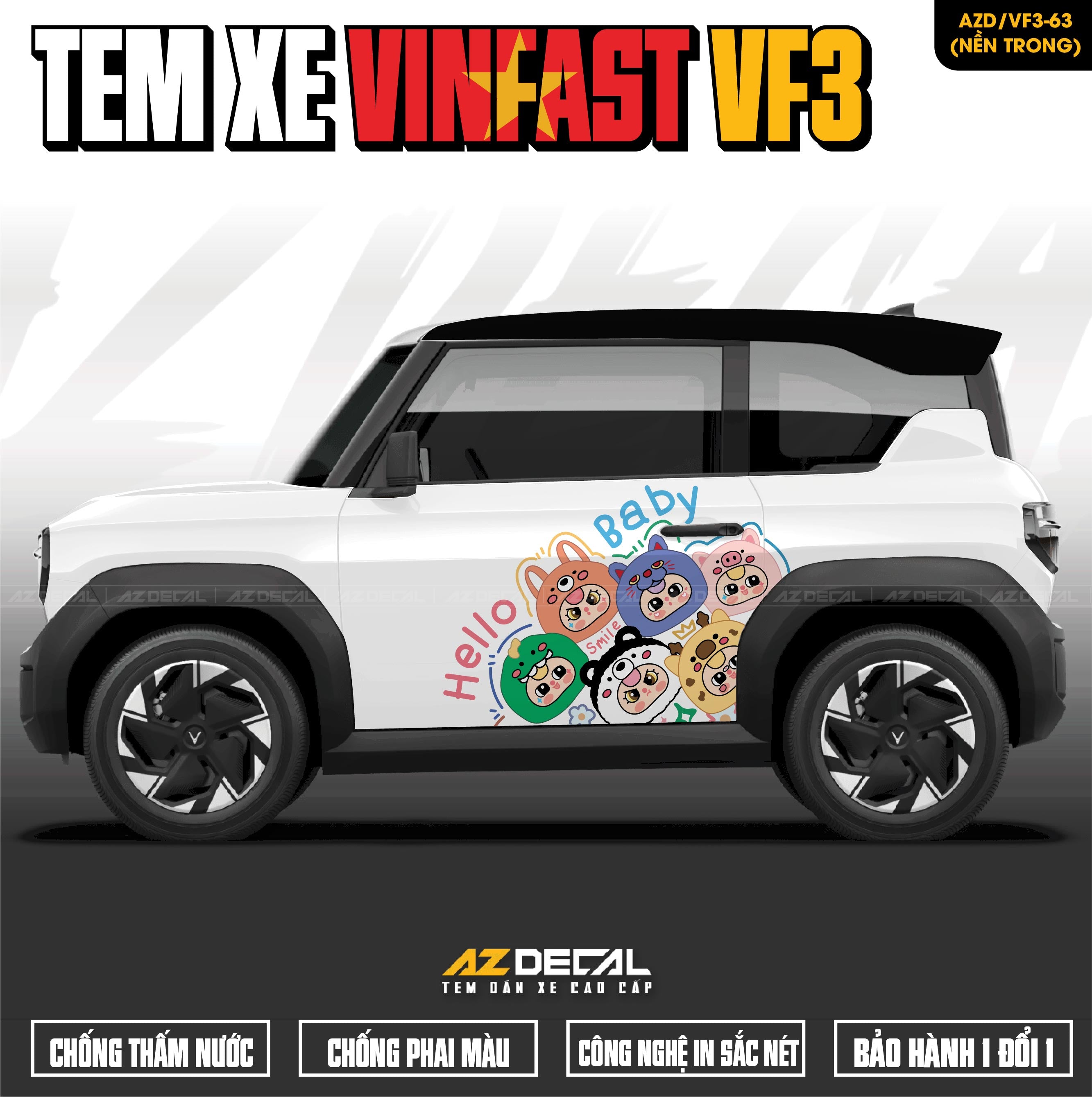 Tem Xe Vinfast VF3 Mẫu VF3-63 Baby Three - Thiết Kế Theo Yêu Cầu