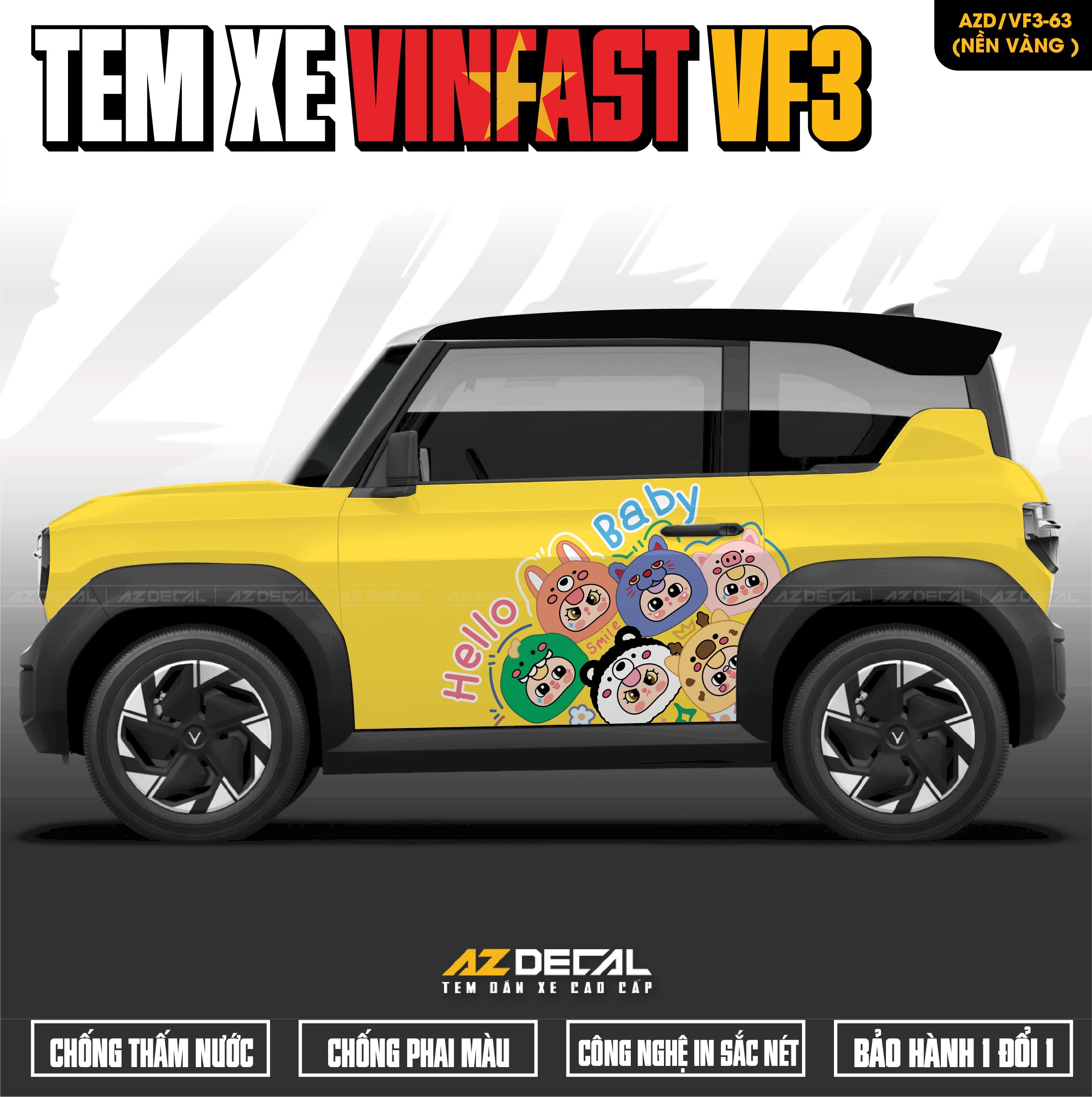 Tem Xe Vinfast VF3 Mẫu VF3-63 Baby Three - Thiết Kế Theo Yêu Cầu