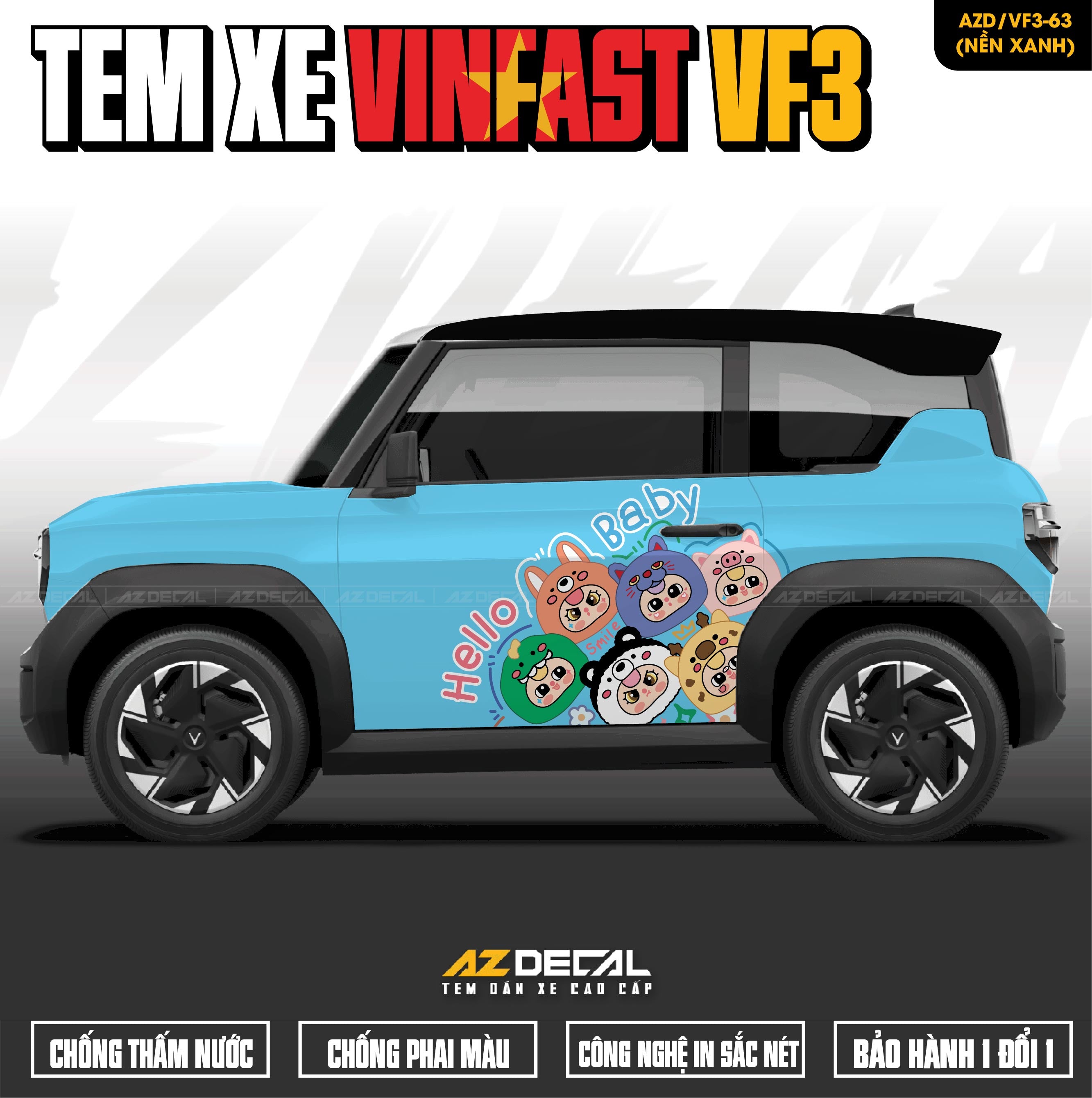 Tem Xe Vinfast VF3 Mẫu VF3-63 Baby Three - Thiết Kế Theo Yêu Cầu