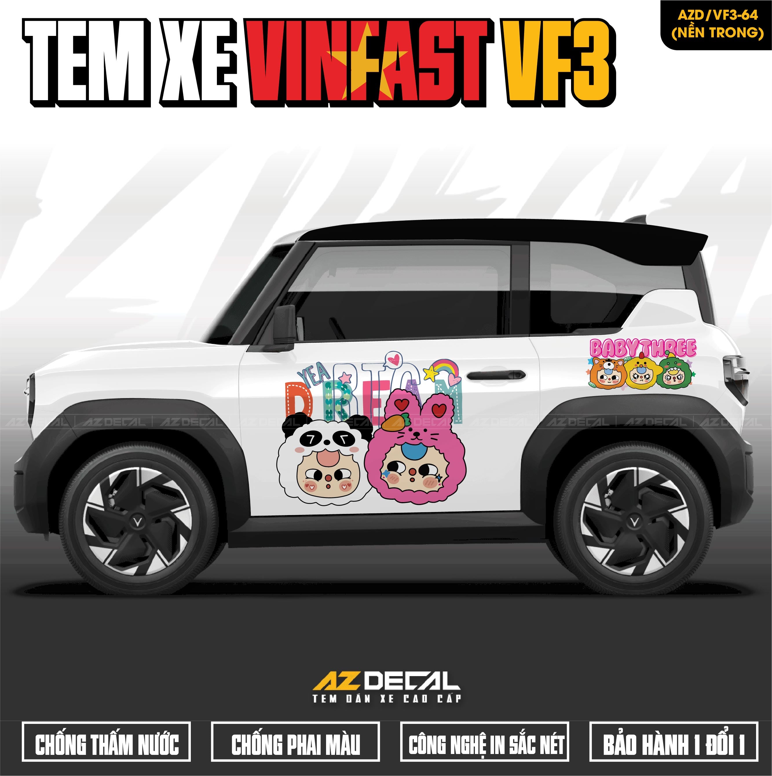 Tem Xe Vinfast VF3 Mẫu VF3-64 Baby Three - Thiết Kế Theo Yêu Cầu