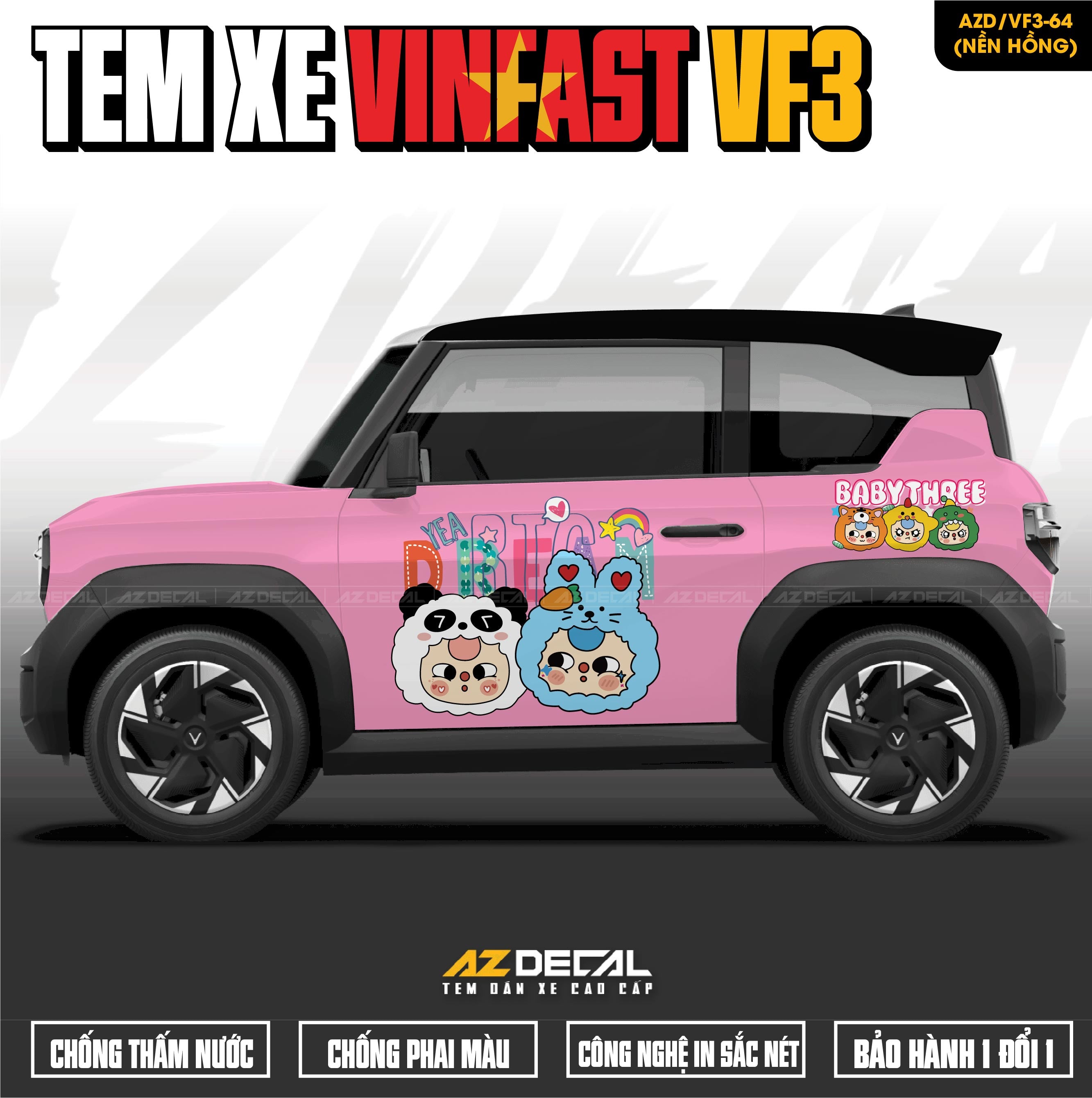 Tem Xe Vinfast VF3 Mẫu VF3-64 Baby Three - Thiết Kế Theo Yêu Cầu