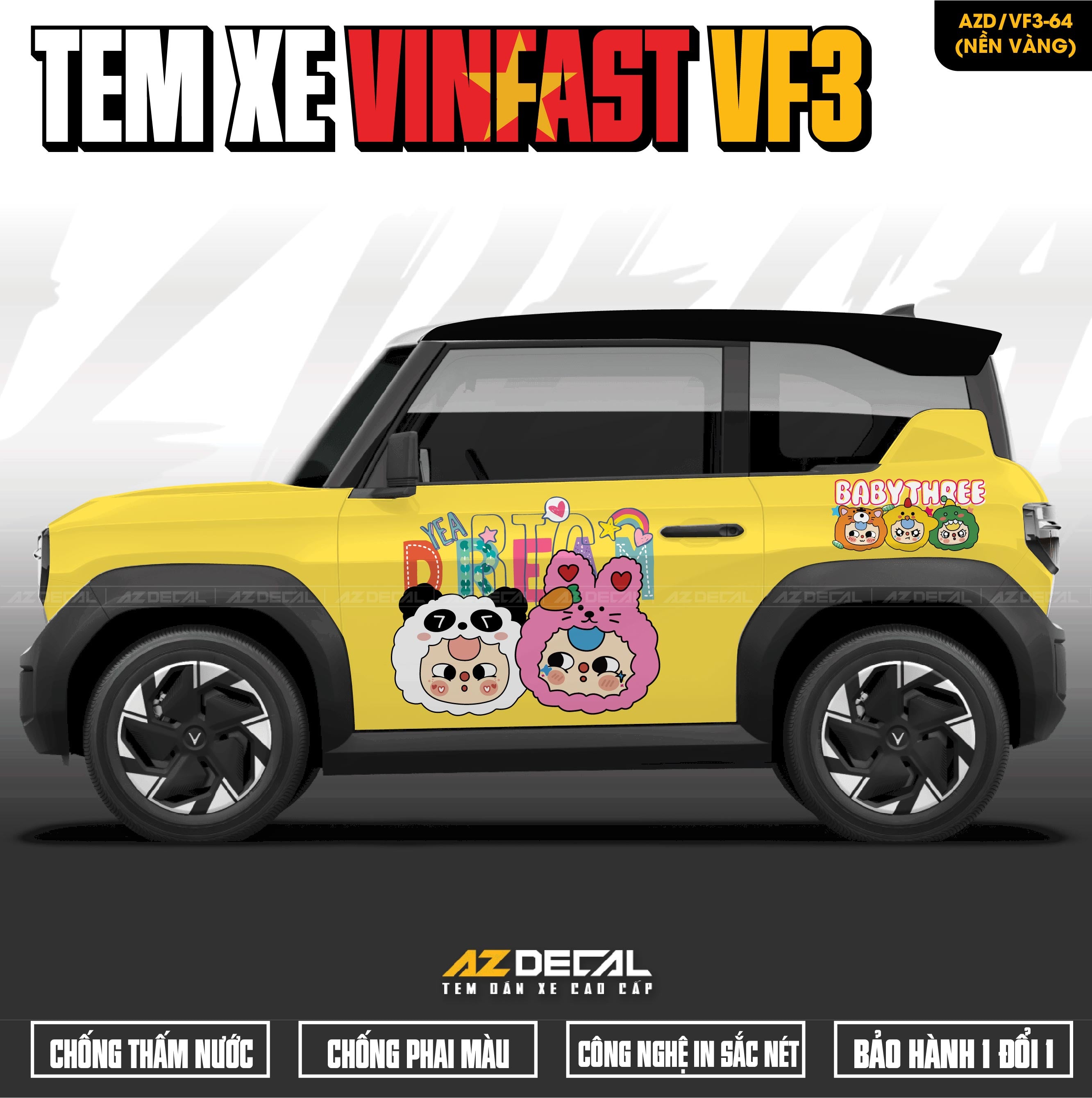 Tem Xe Vinfast VF3 Mẫu VF3-64 Baby Three - Thiết Kế Theo Yêu Cầu