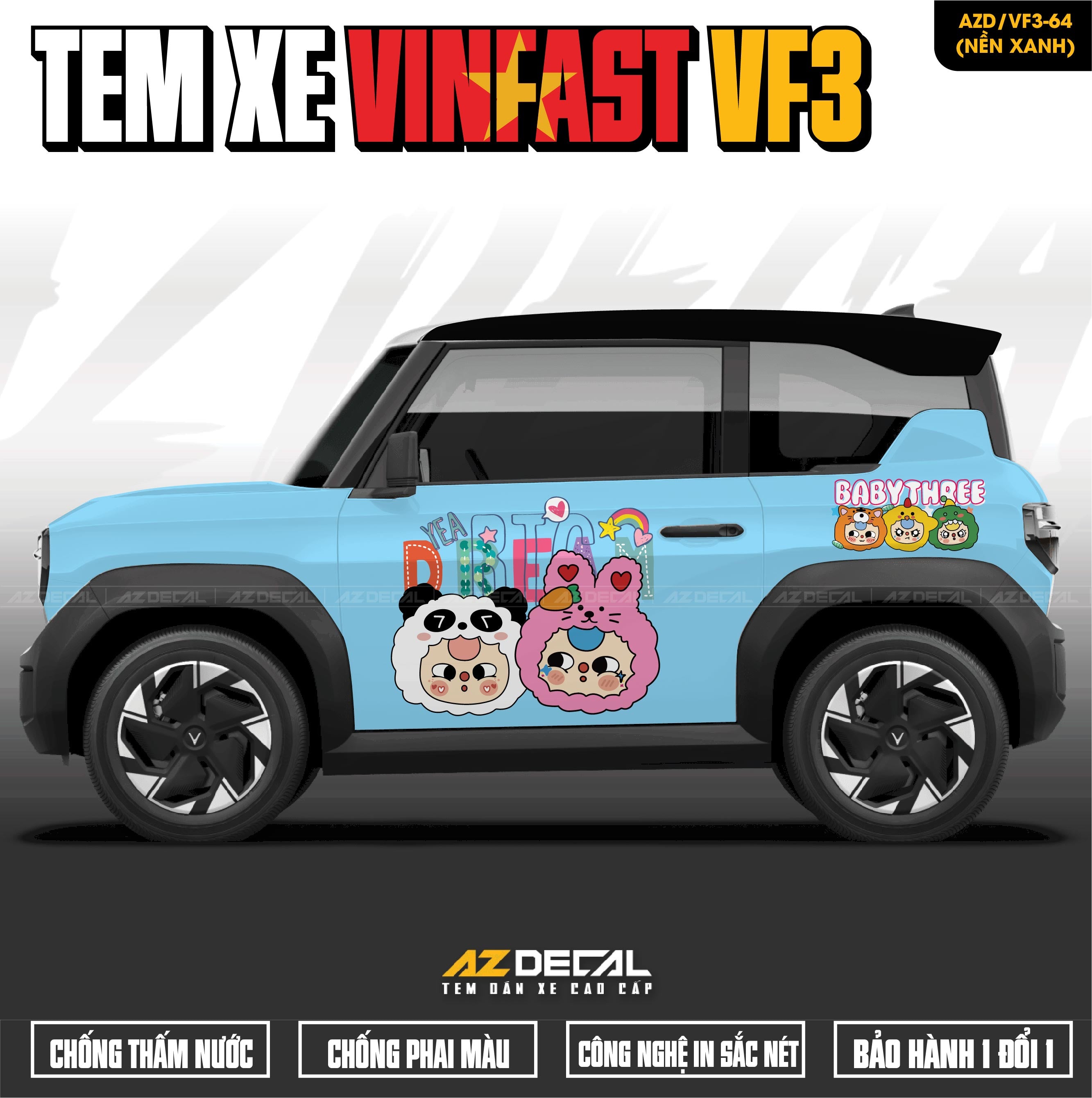 Tem Xe Vinfast VF3 Mẫu VF3-64 Baby Three - Thiết Kế Theo Yêu Cầu